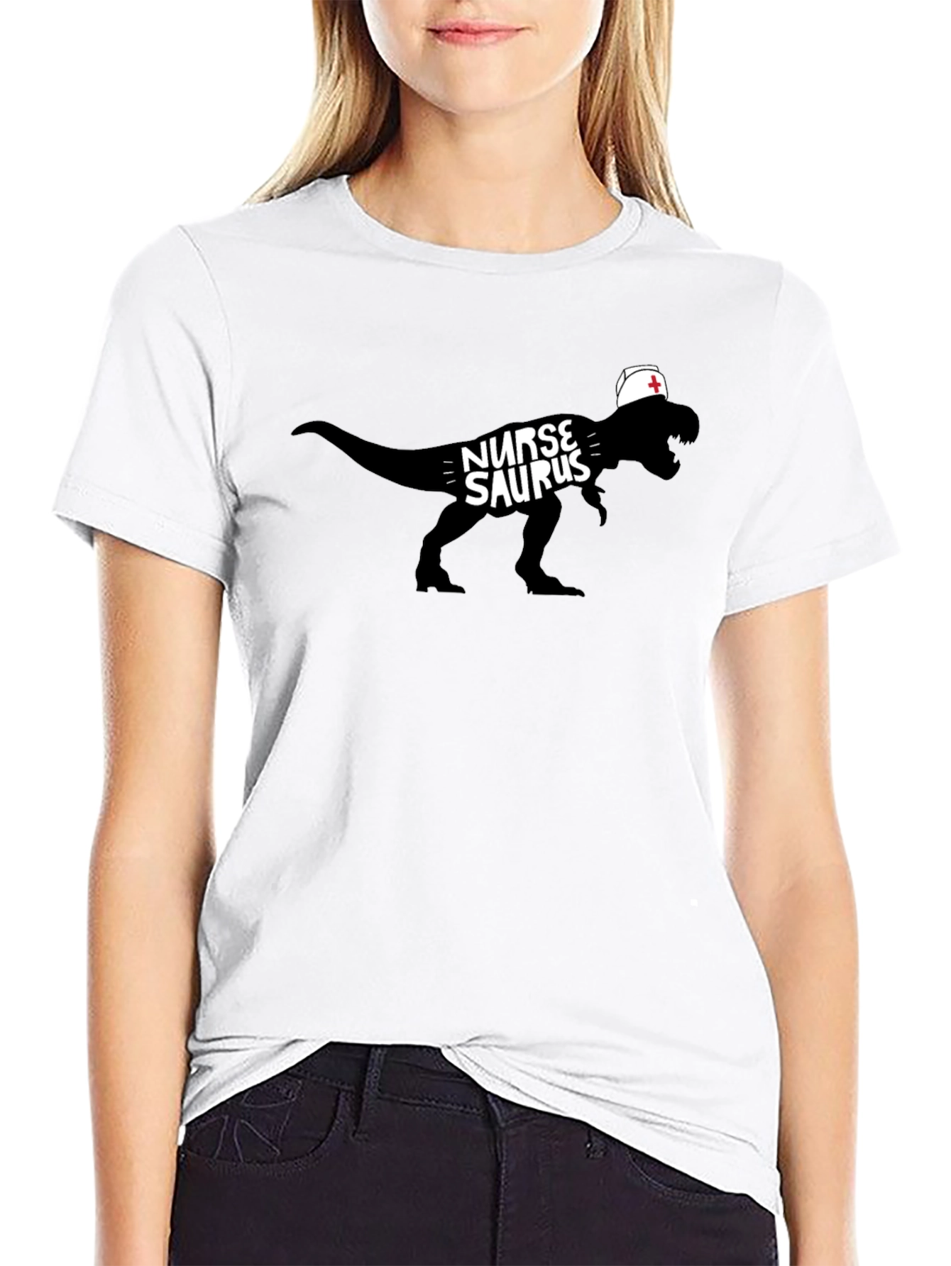 Nurse Dinosaur T-Shirt - Black Graphic Tee