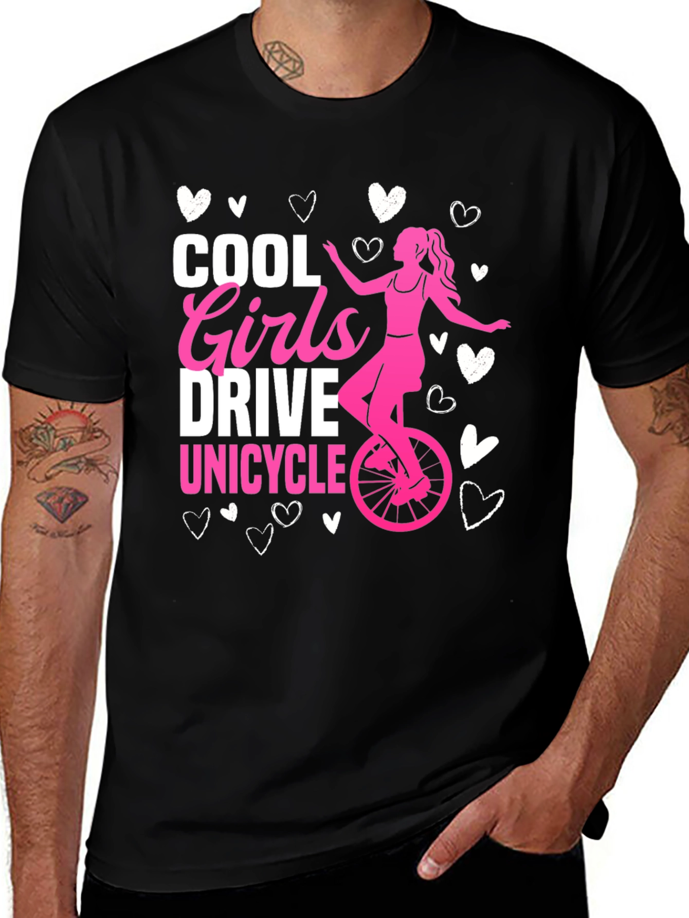 Cool Girls Unicycle Graphic Tee - Black Cotton T-Shirt