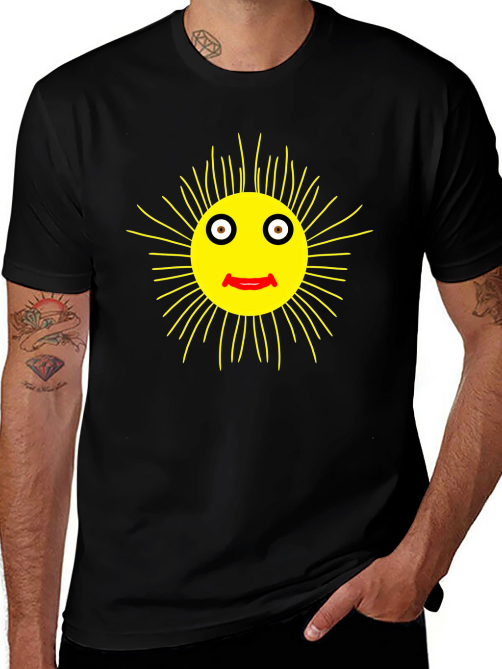 Smiling Sun Graphic Black T-Shirt - Casual Comfort
