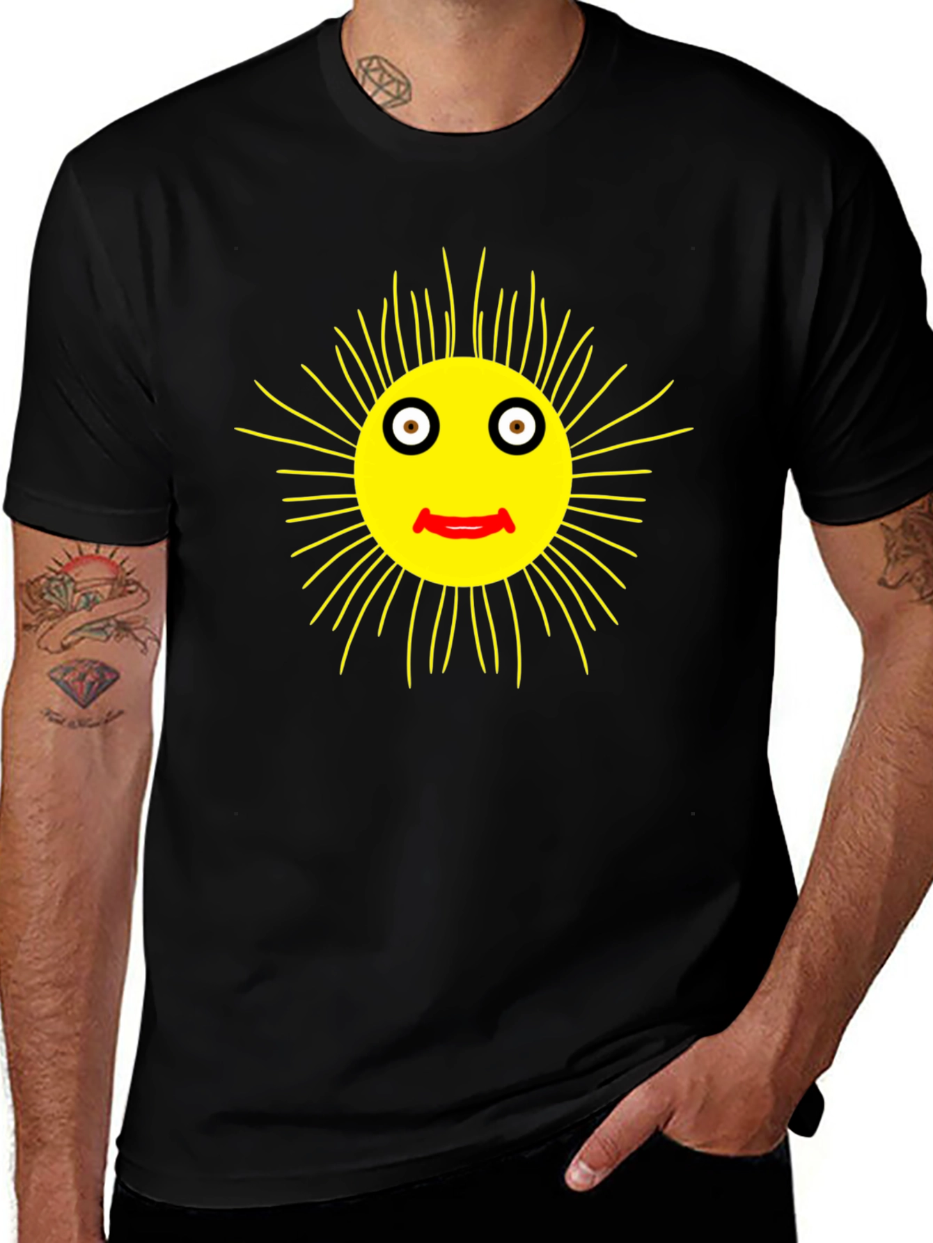 Smiling Sun Graphic Black T-Shirt - Casual Comfort