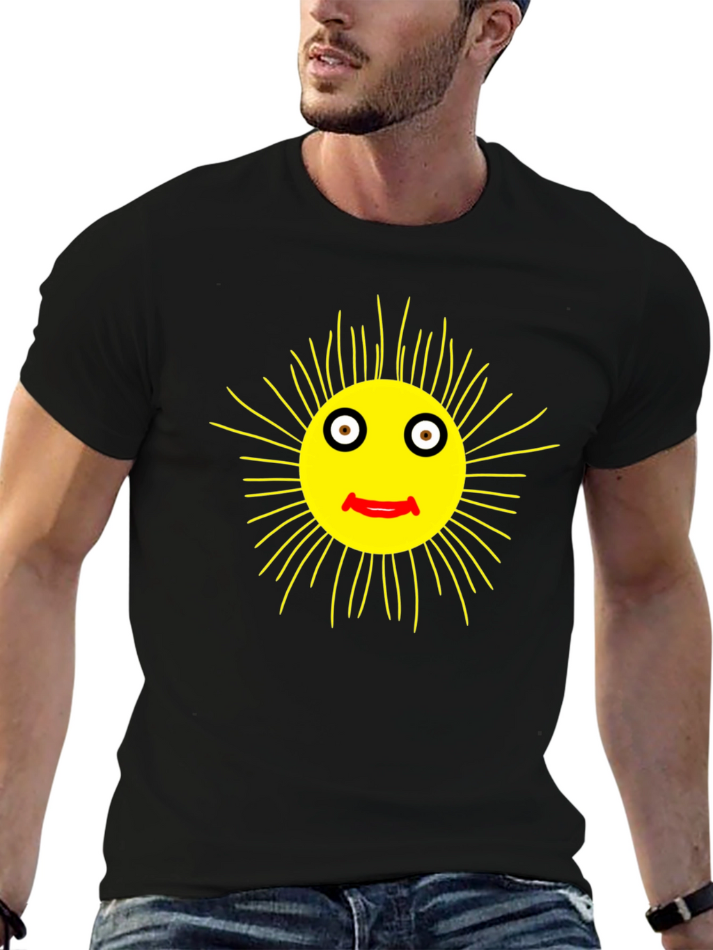 Smiling Sun Graphic Black T-Shirt - Casual Comfort