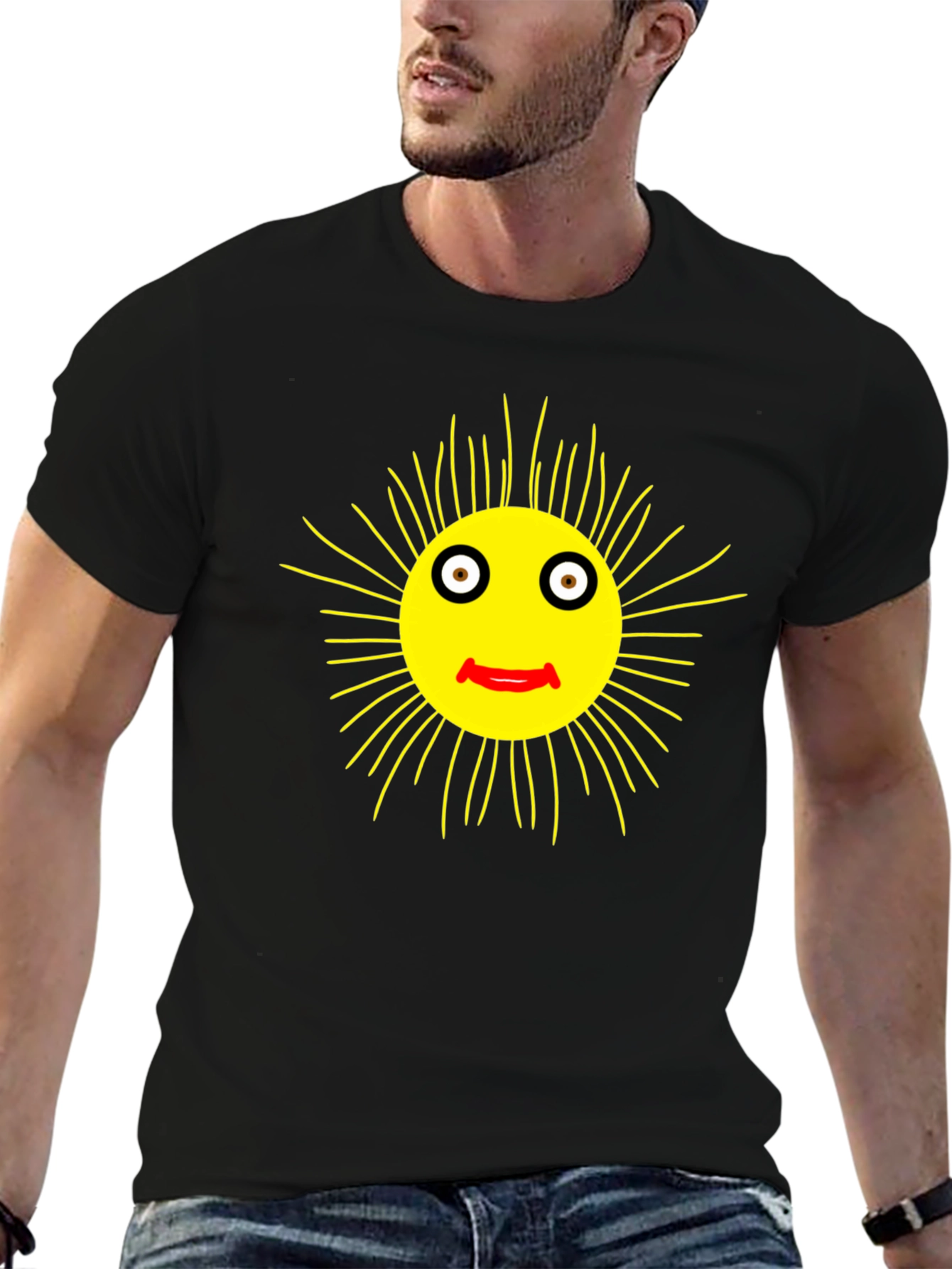 Smiling Sun Graphic Black T-Shirt - Casual Comfort
