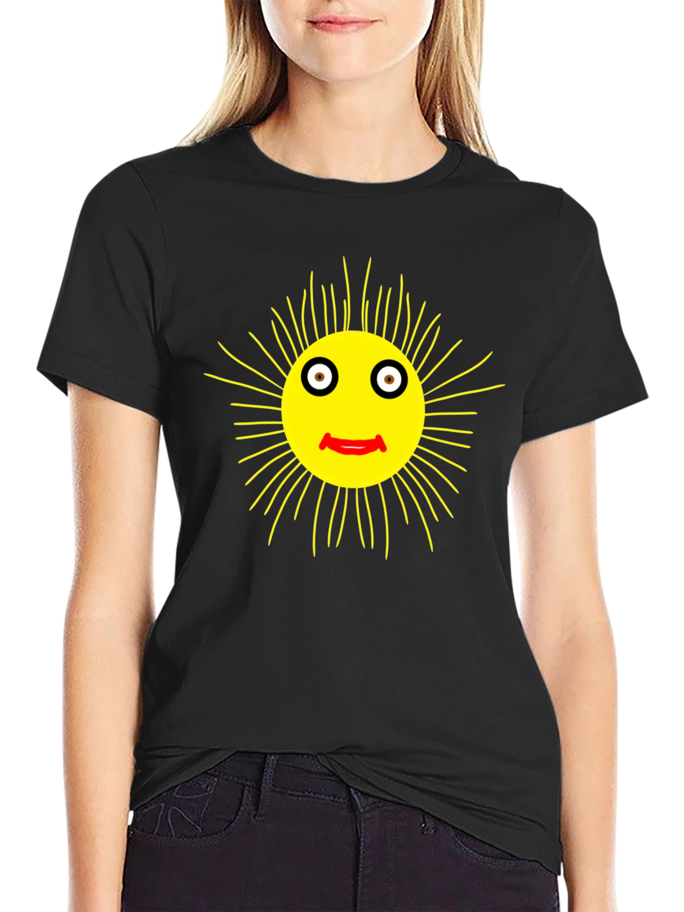 Smiling Sun Graphic Black T-Shirt - Casual Comfort