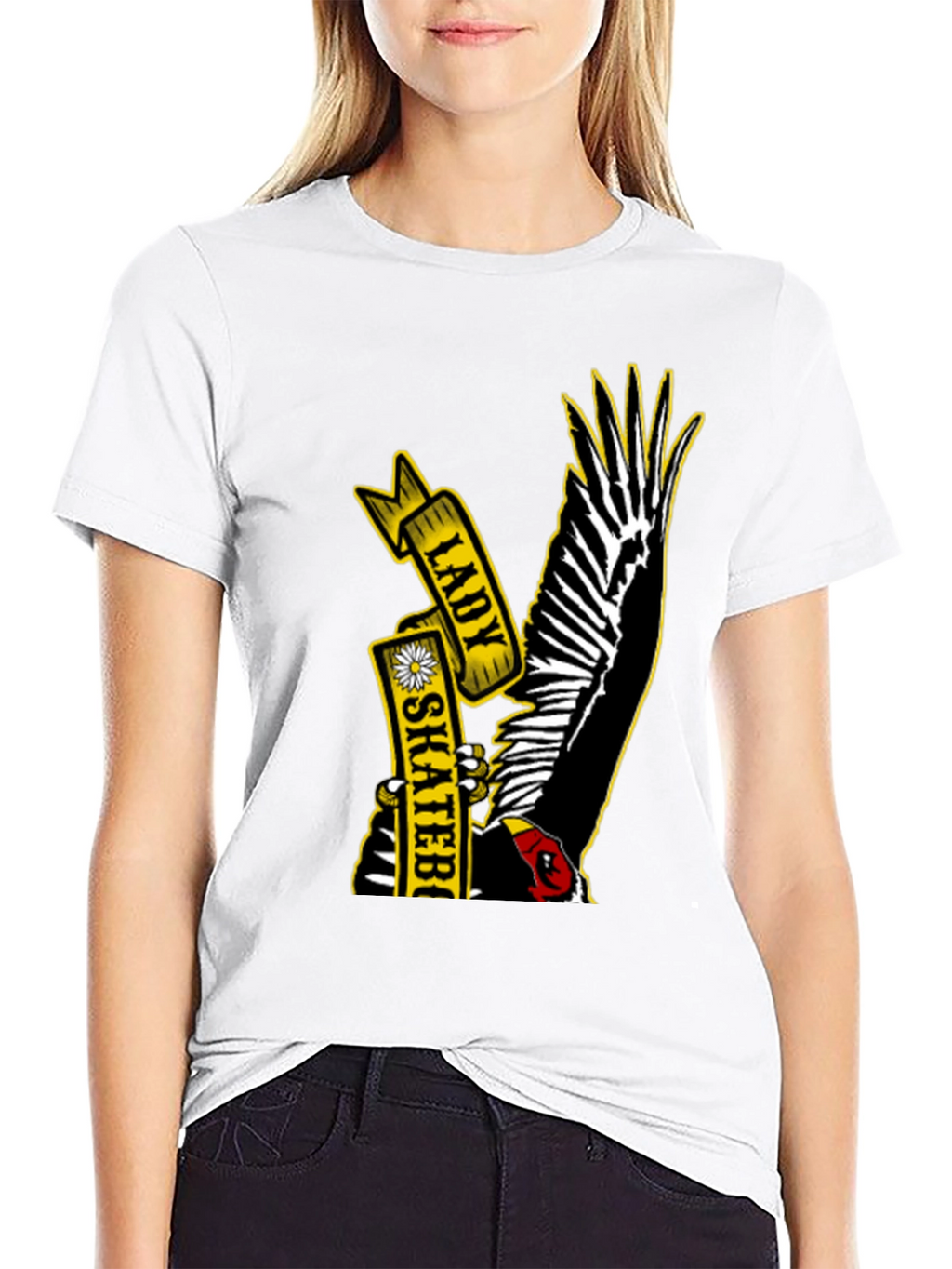 Lady Skateboarder Vulture Graphic T-Shirt