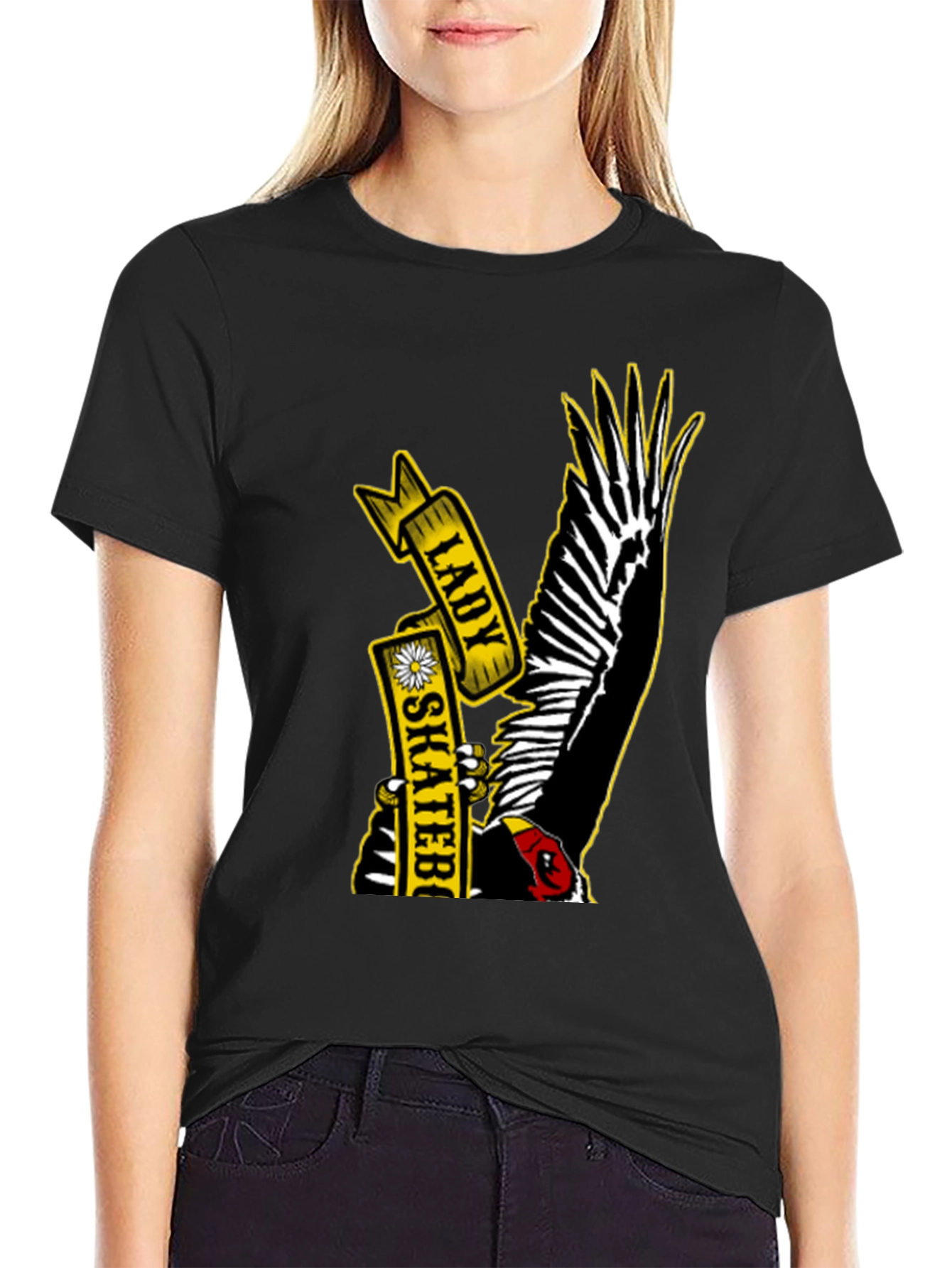 Lady Skateboarder Vulture Graphic T-Shirt