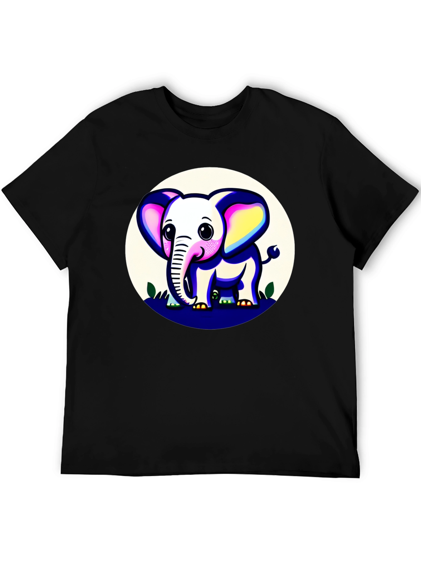 Cute Elephant Graphic Tee - Black