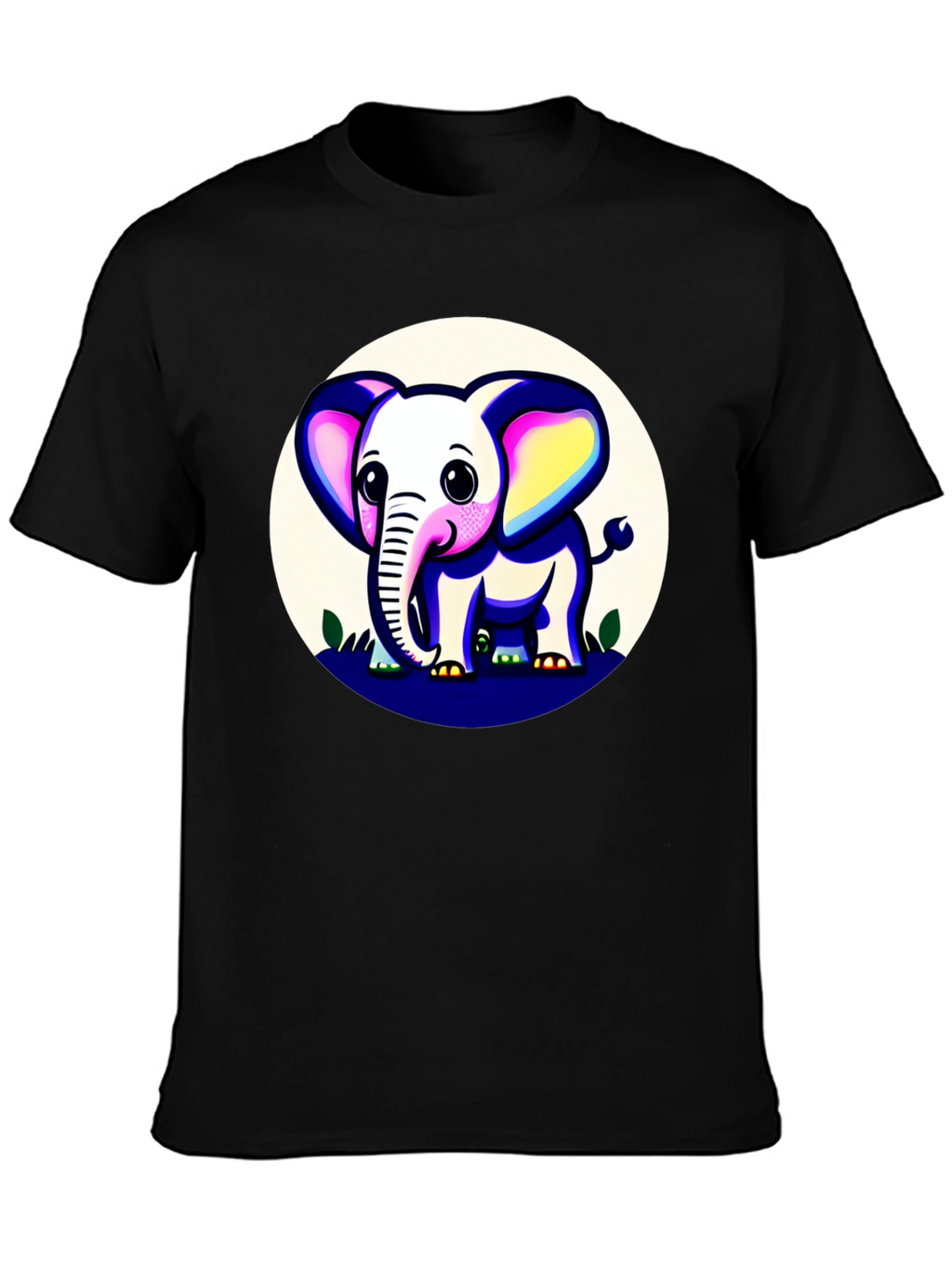 Cute Elephant Graphic Tee - Black