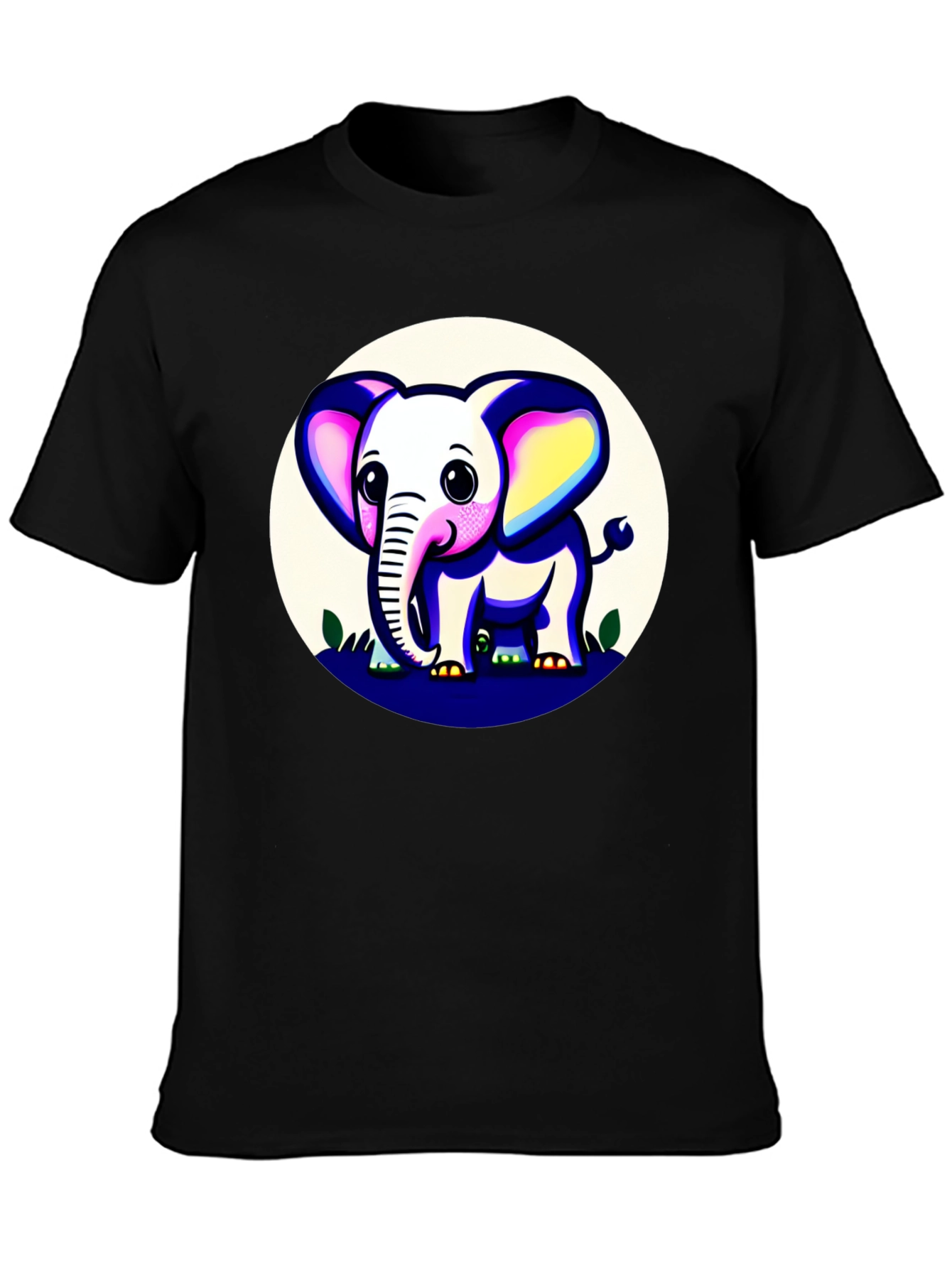 Cute Elephant Graphic Tee - Black