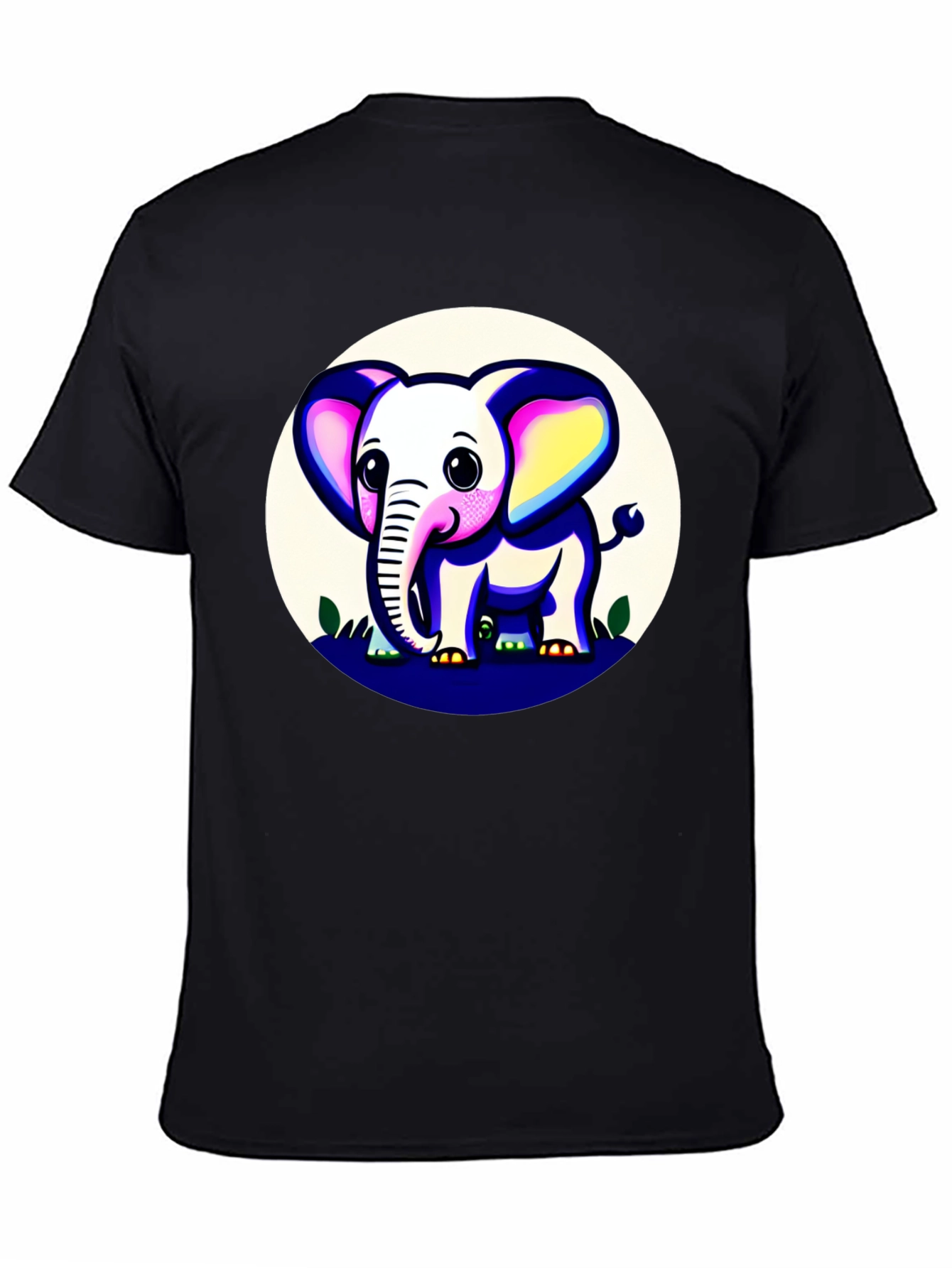 Cute Elephant Graphic Tee - Black