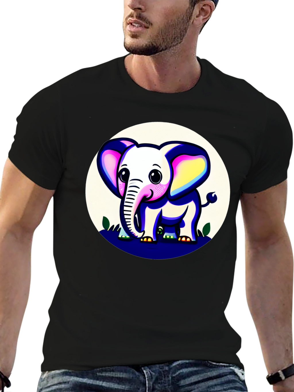 Cute Elephant Graphic Tee - Black