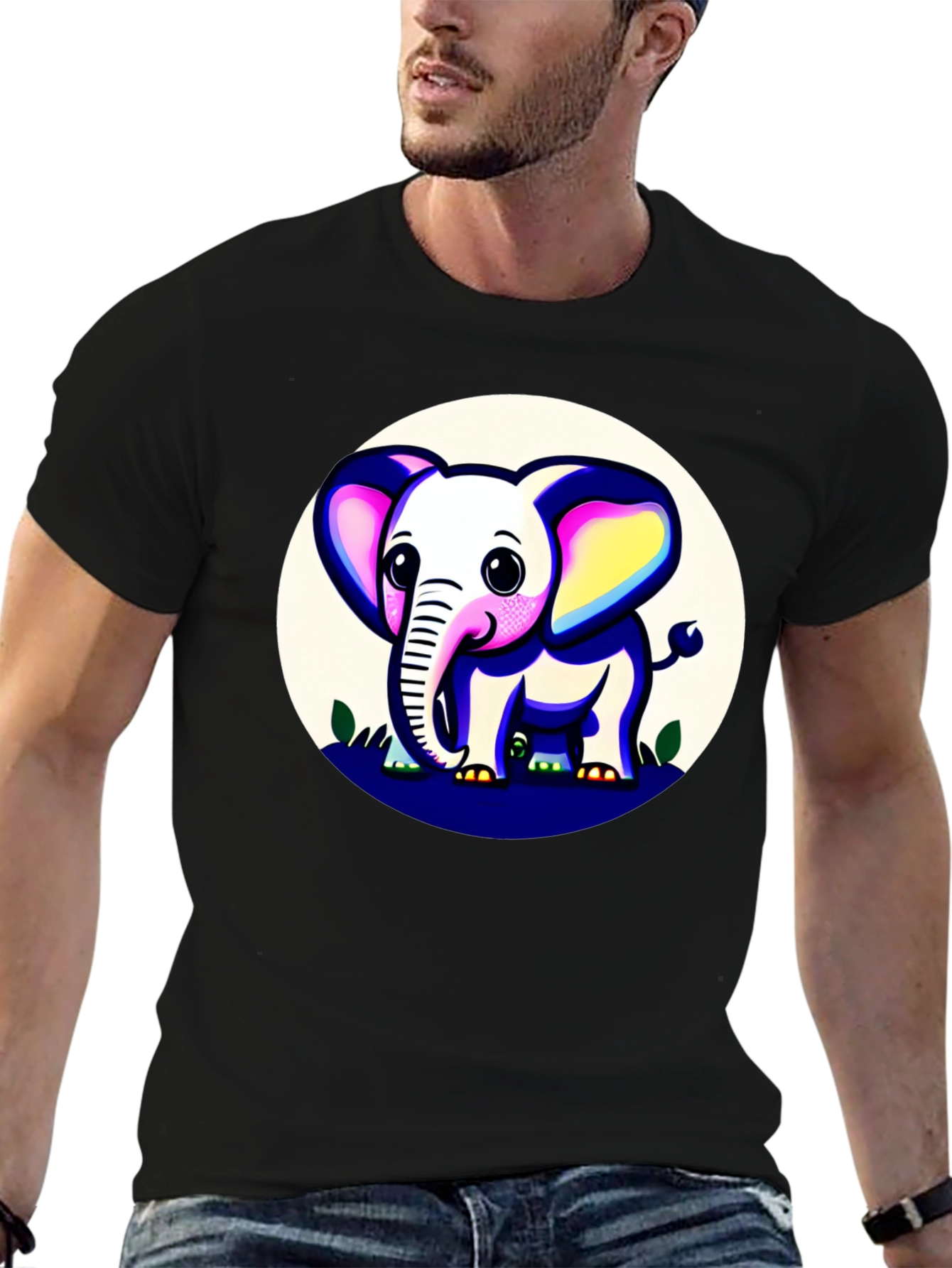 Cute Elephant Graphic Tee - Black