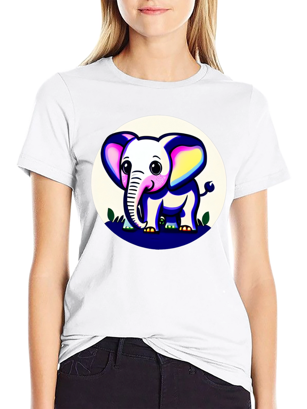 Cute Elephant Graphic Tee - Black