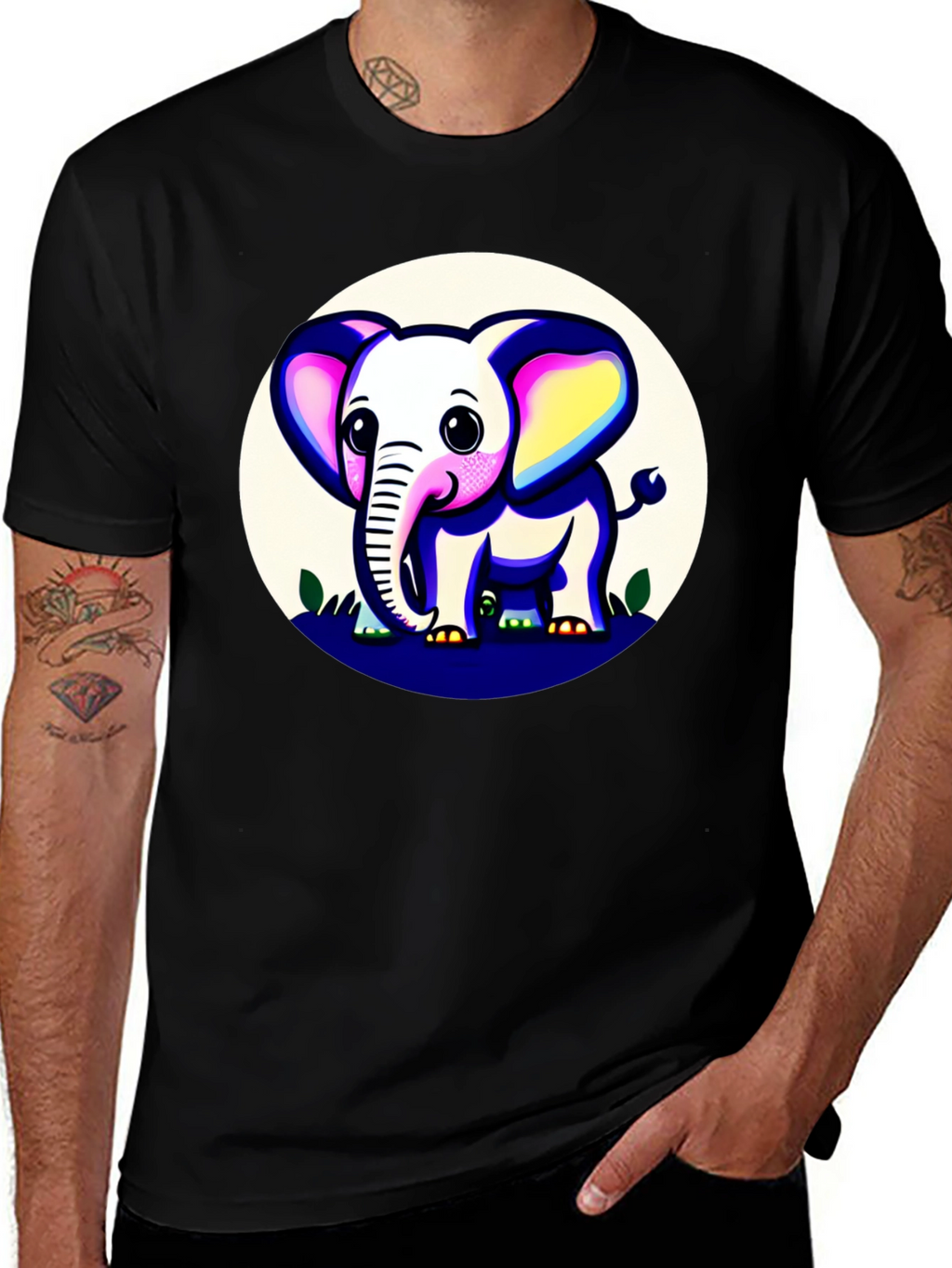 Cute Elephant Graphic Tee - Black
