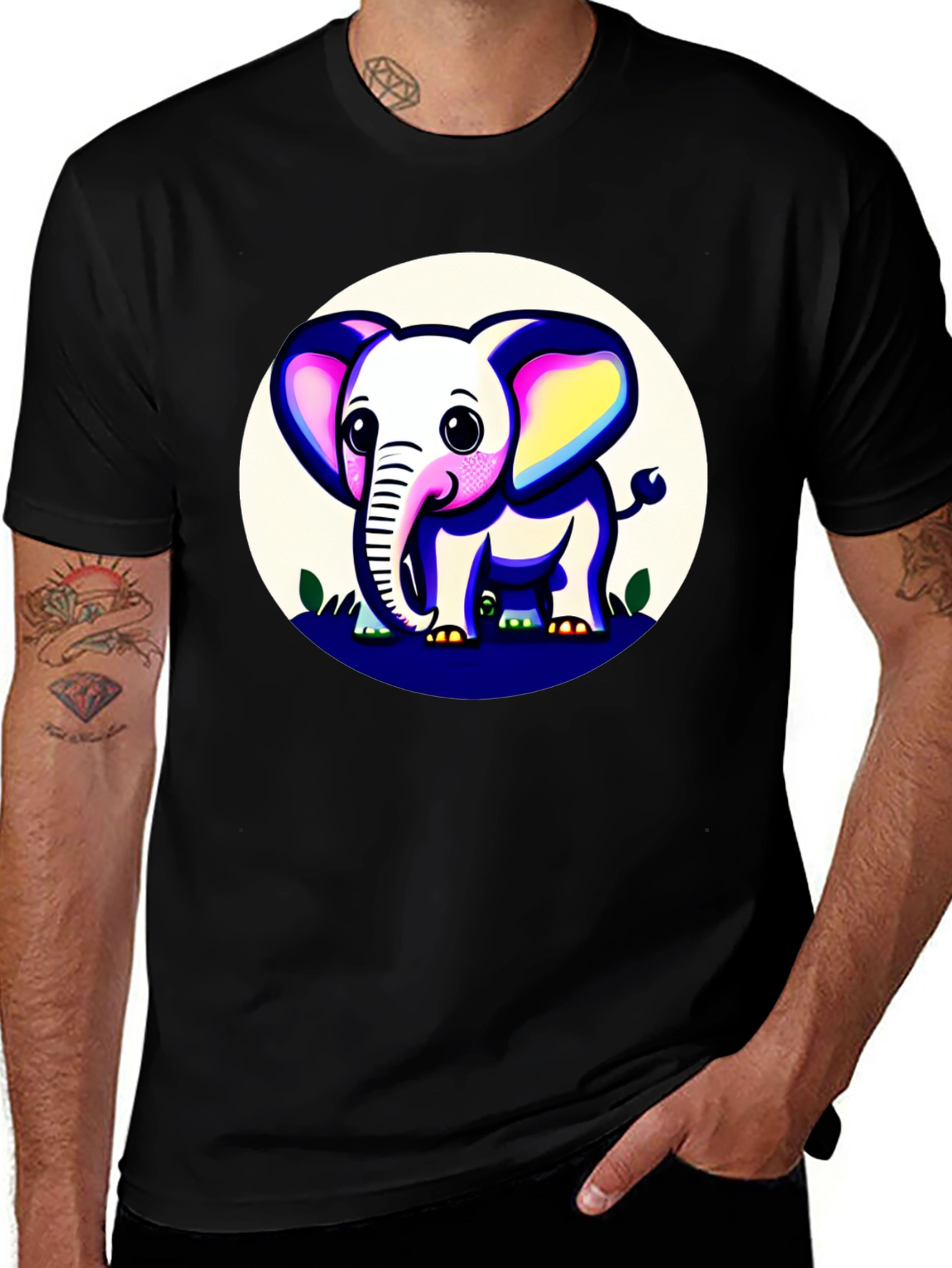 Cute Elephant Graphic Tee - Black