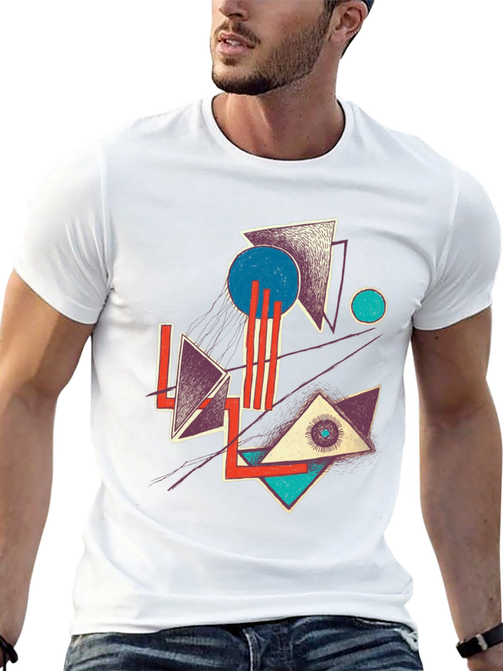 Abstract Geometric Graphic Print Crew Neck Tee