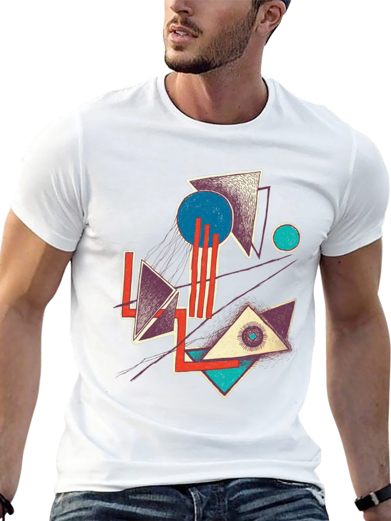 Abstract Geometric Graphic Print Crew Neck Tee