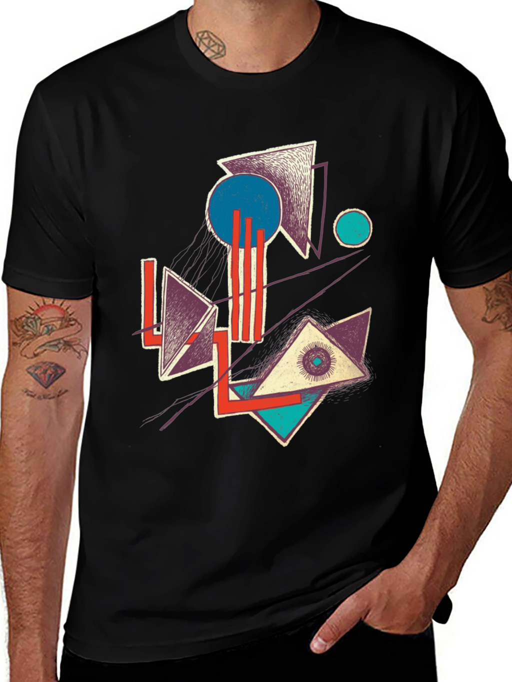 Abstract Geometric Graphic Print Crew Neck Tee