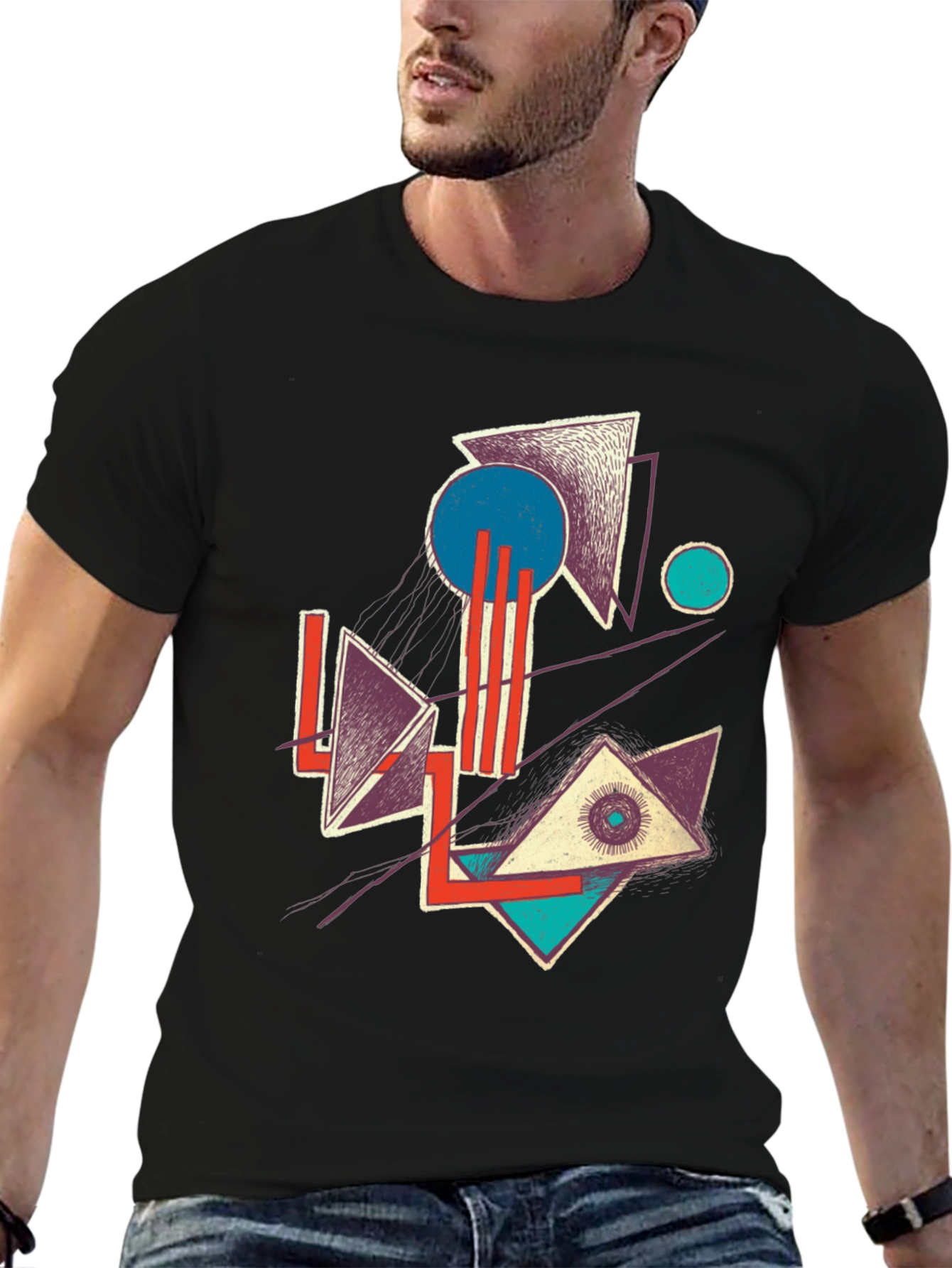 Abstract Geometric Graphic Print Crew Neck Tee