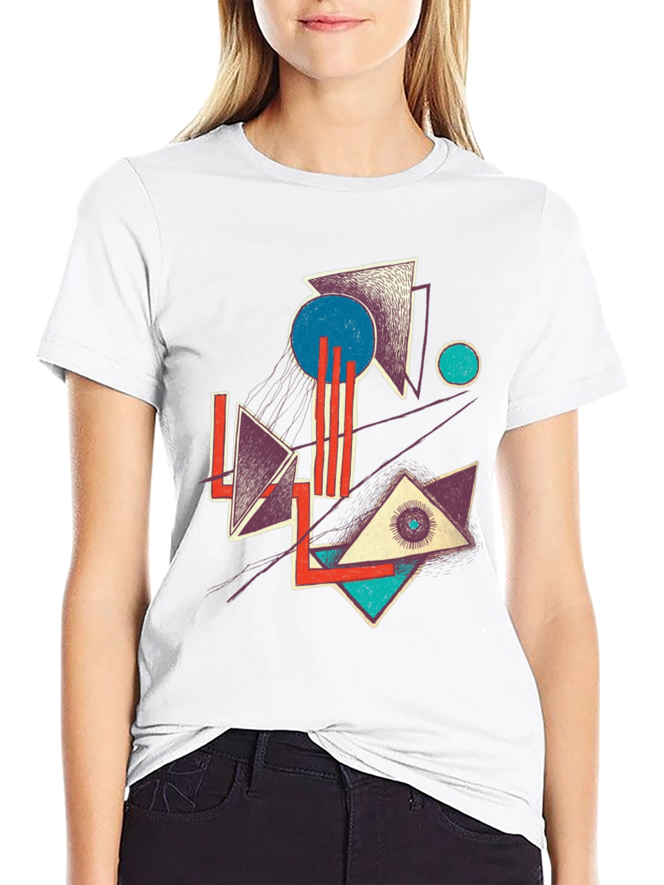 Abstract Geometric Graphic Print Crew Neck Tee