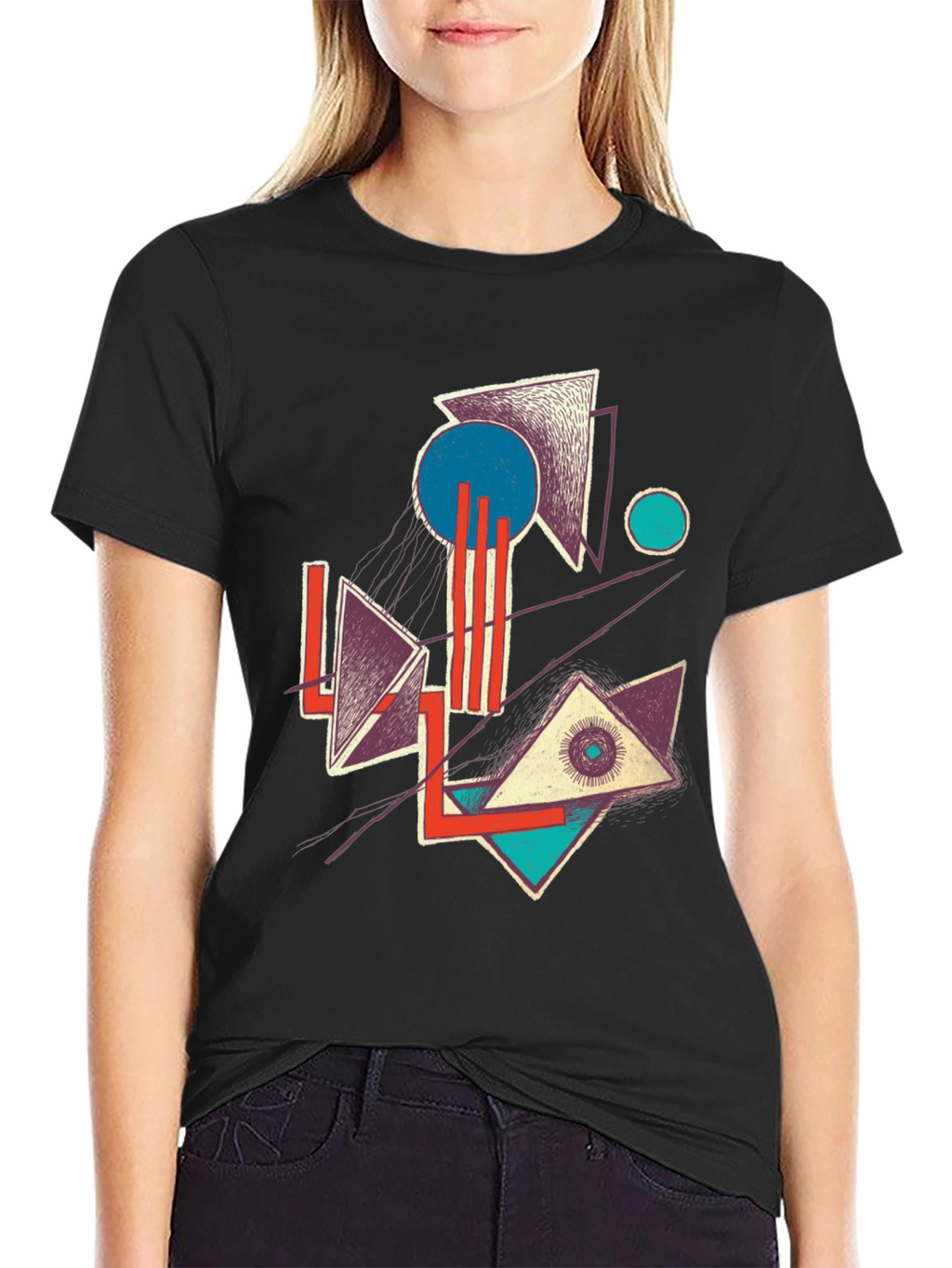 Abstract Geometric Graphic Print Crew Neck Tee