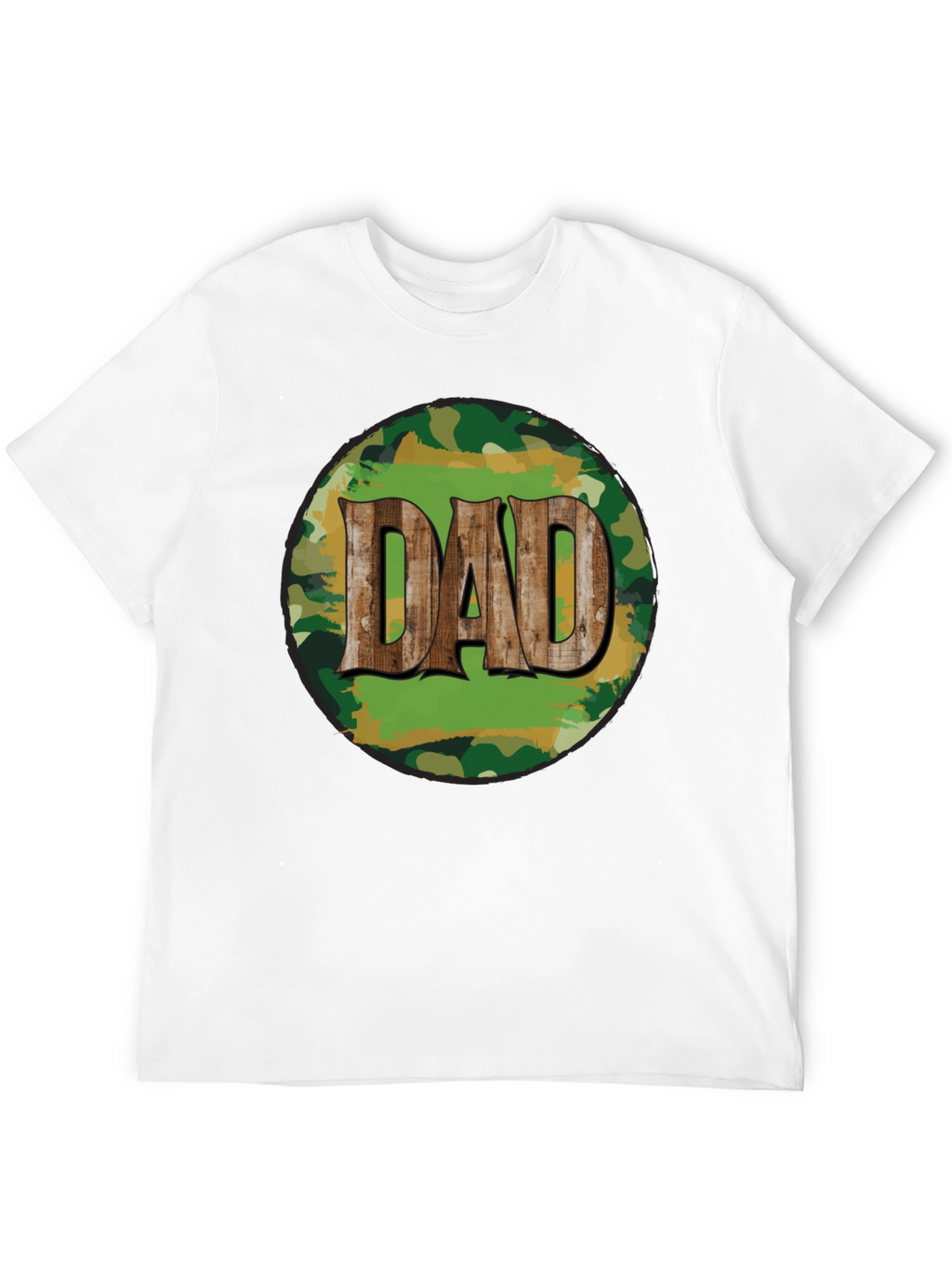 Camouflage Dad T-Shirt - Rustic Wood Lettering