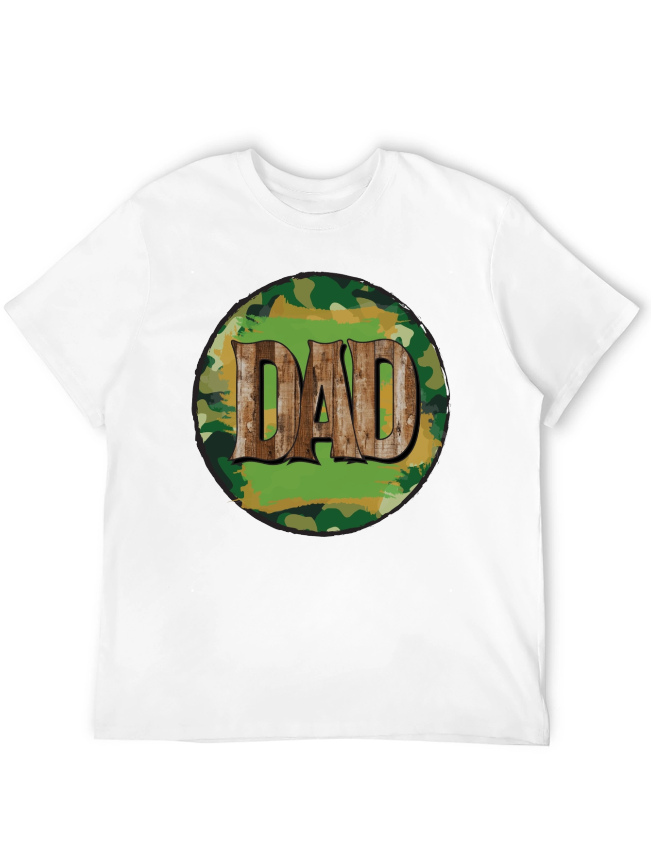 Camouflage Dad T-Shirt - Rustic Wood Lettering