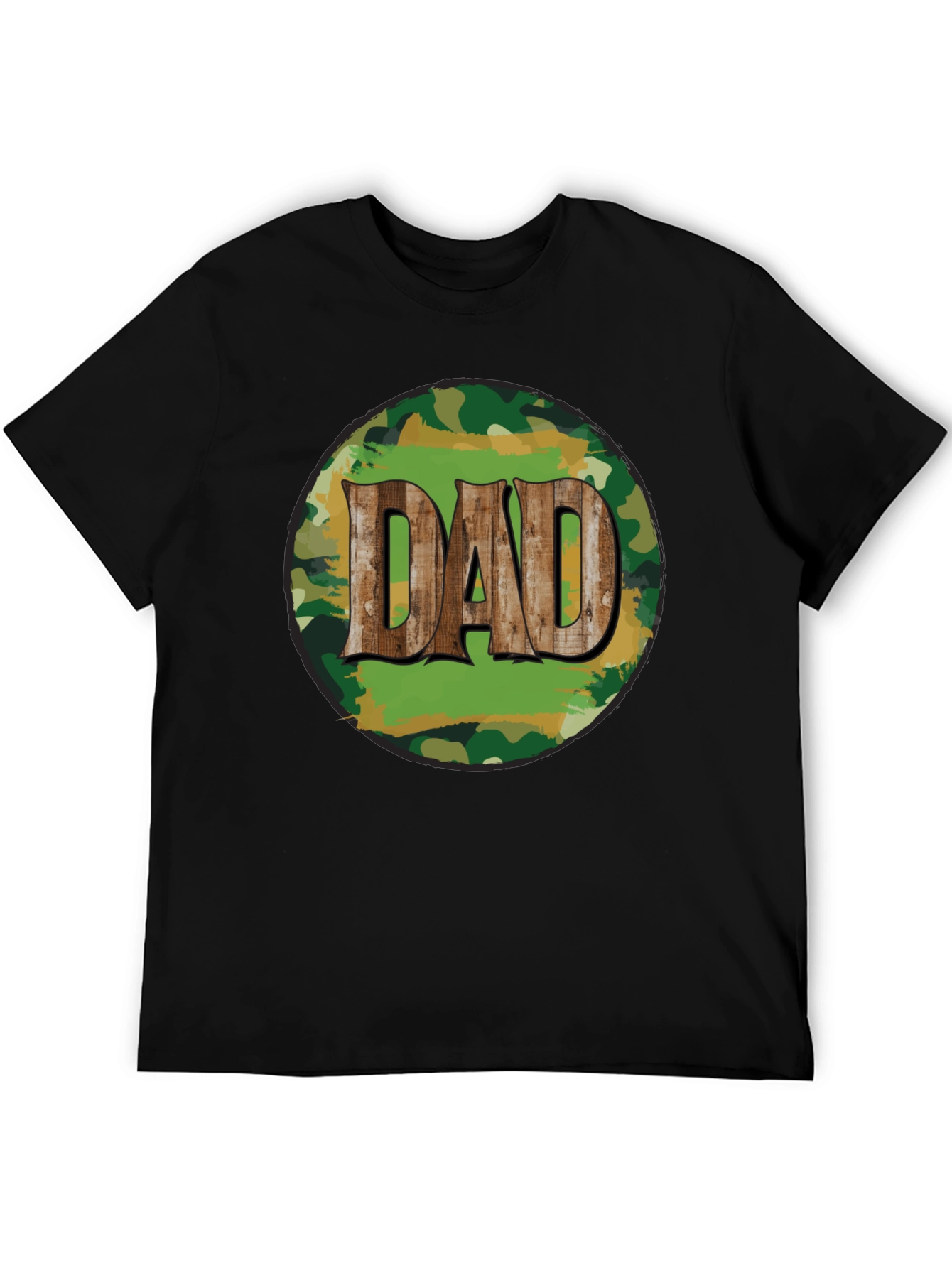 Camouflage Dad T-Shirt - Rustic Wood Lettering