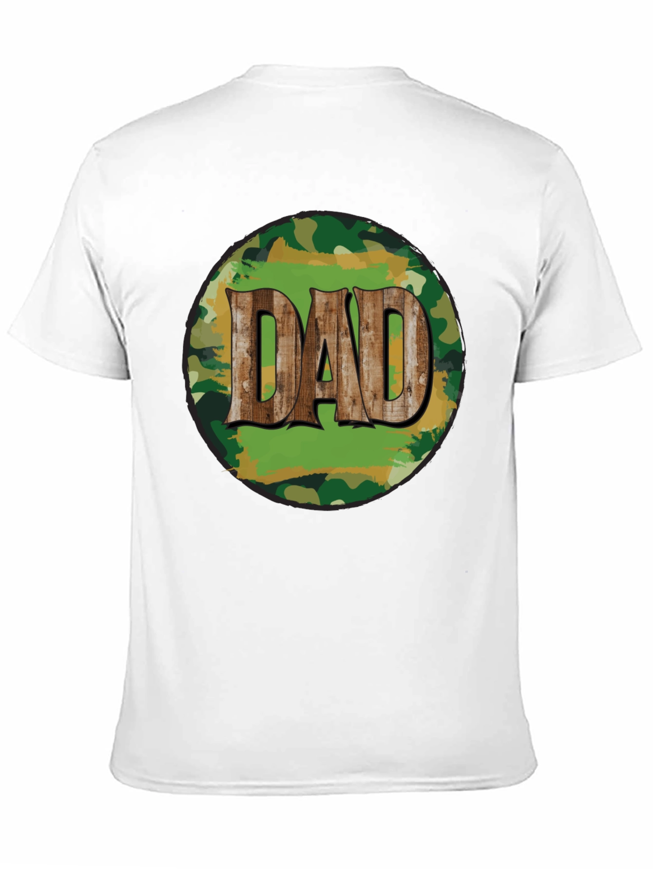 Camouflage Dad T-Shirt - Rustic Wood Lettering