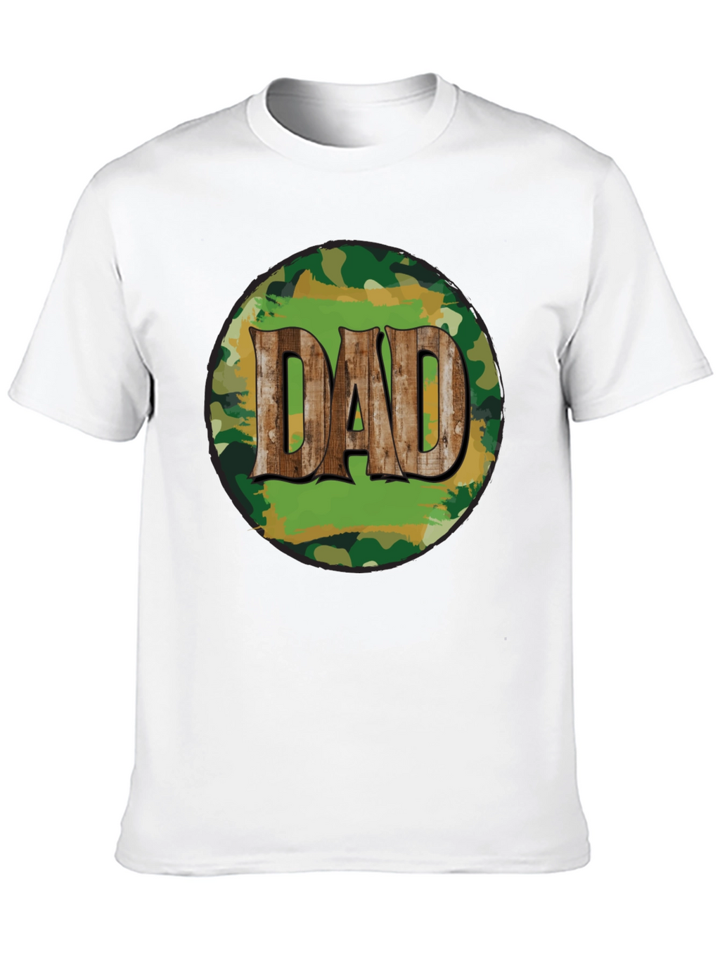 Camouflage Dad T-Shirt - Rustic Wood Lettering