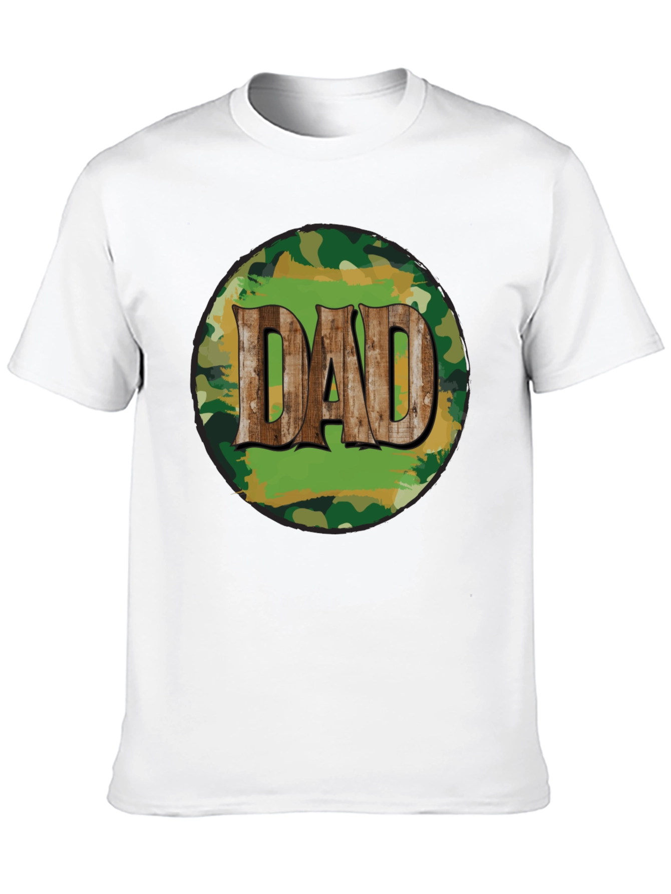 Camouflage Dad T-Shirt - Rustic Wood Lettering