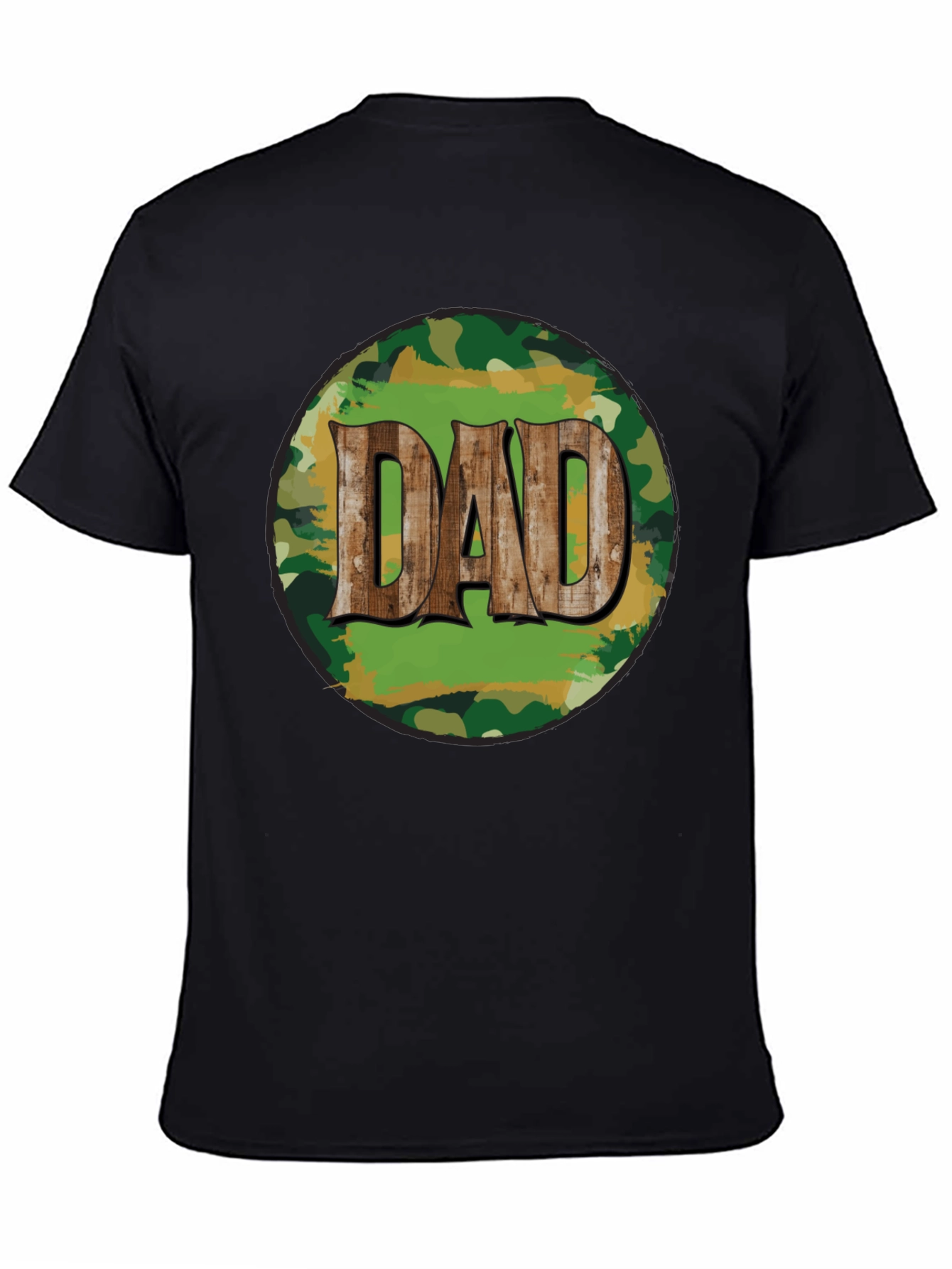 Camouflage Dad T-Shirt - Rustic Wood Lettering