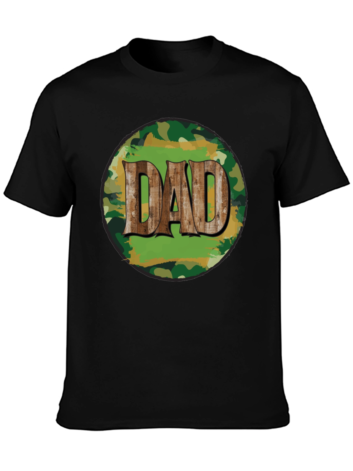 Camouflage Dad T-Shirt - Rustic Wood Lettering