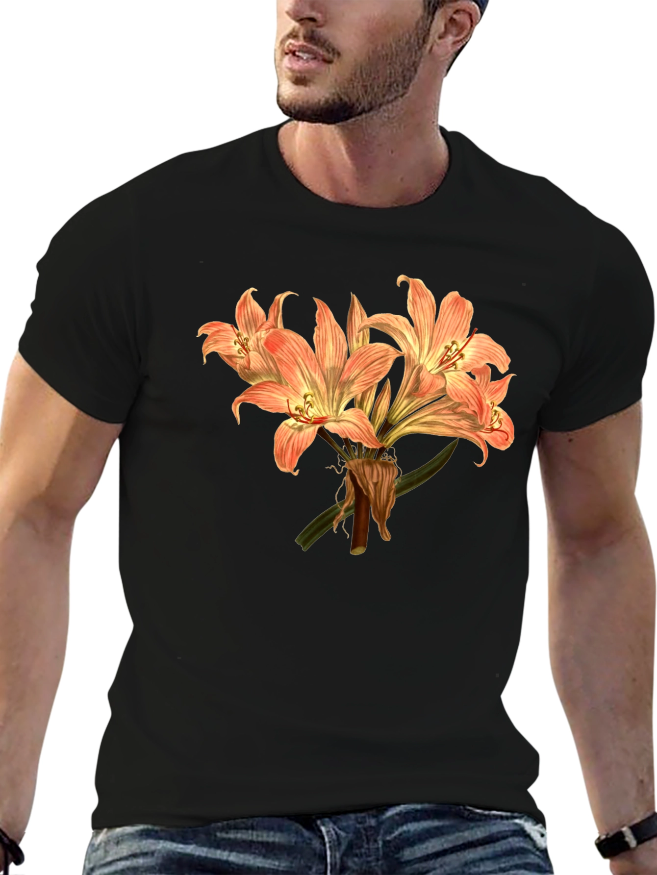 Floral Lily Graphic Tee - Black