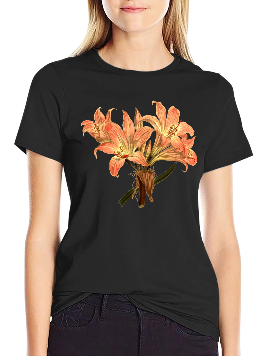 Floral Lily Graphic Tee - Black