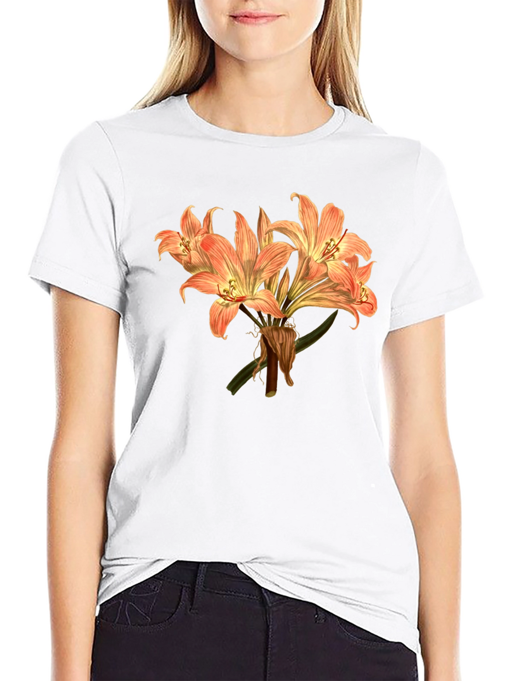 Floral Lily Graphic Tee - Black