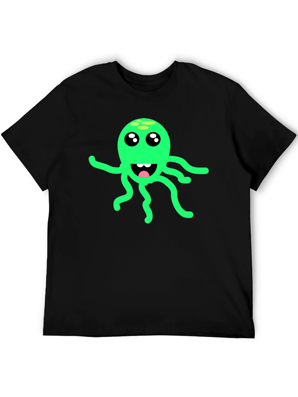 Green Octopus Graphic Black T-Shirt