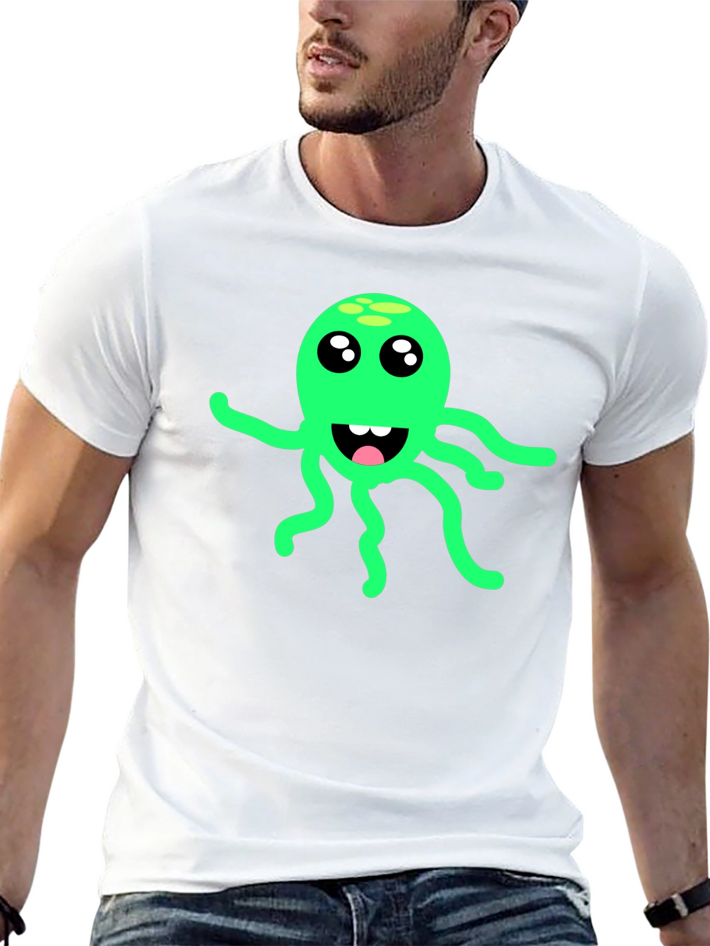 Green Octopus Graphic Black T-Shirt