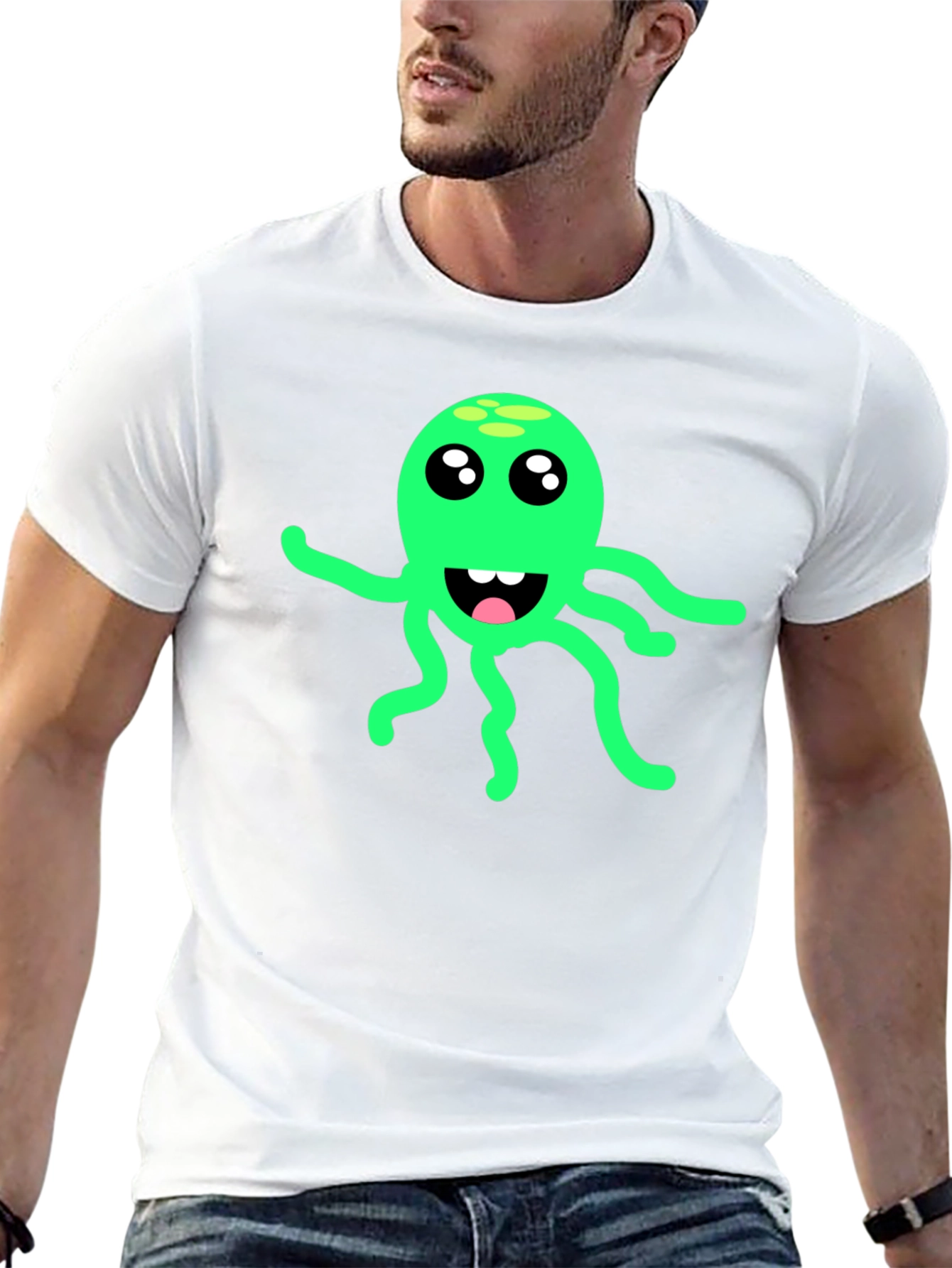 Green Octopus Graphic Black T-Shirt