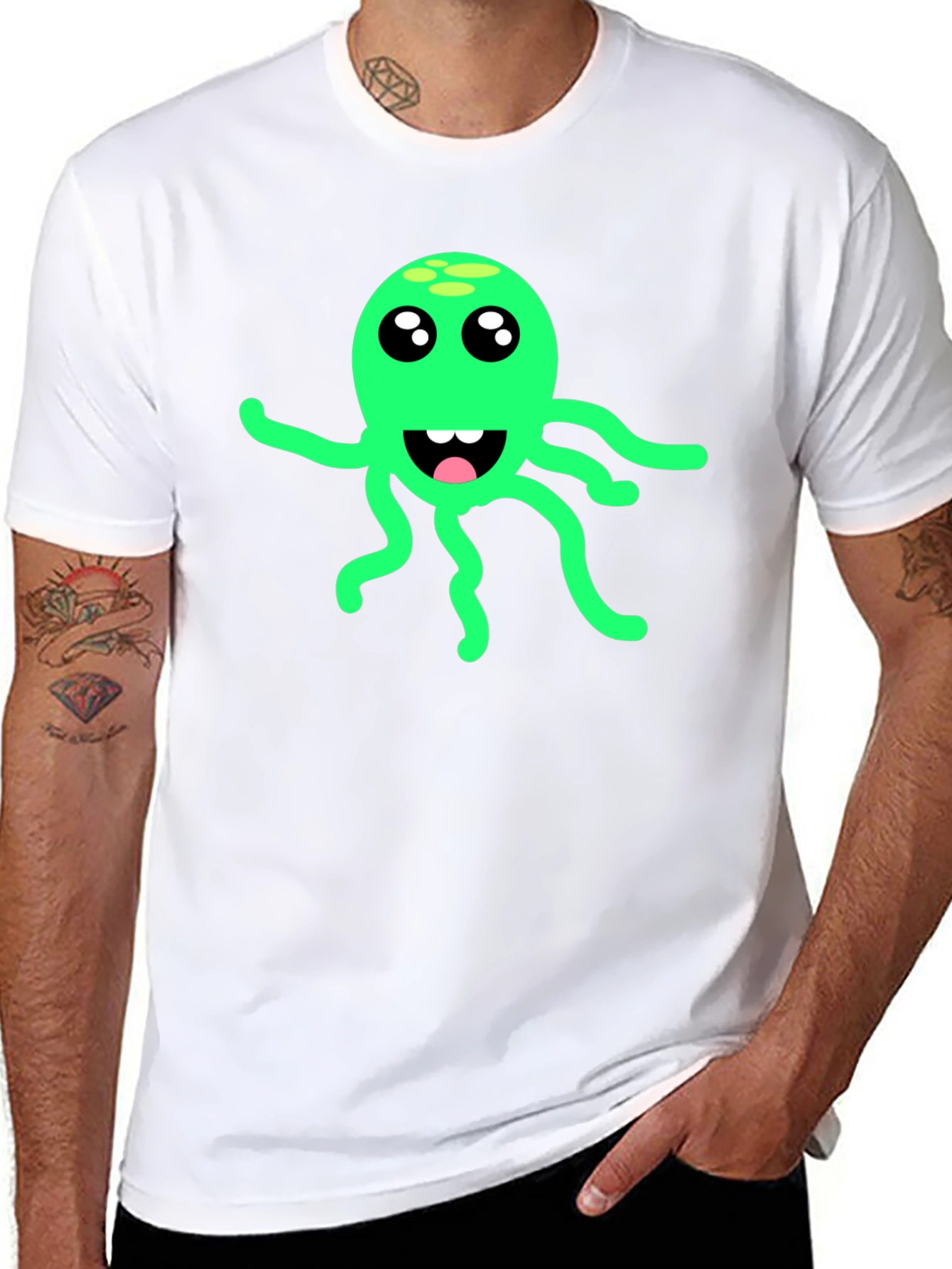 Green Octopus Graphic Black T-Shirt