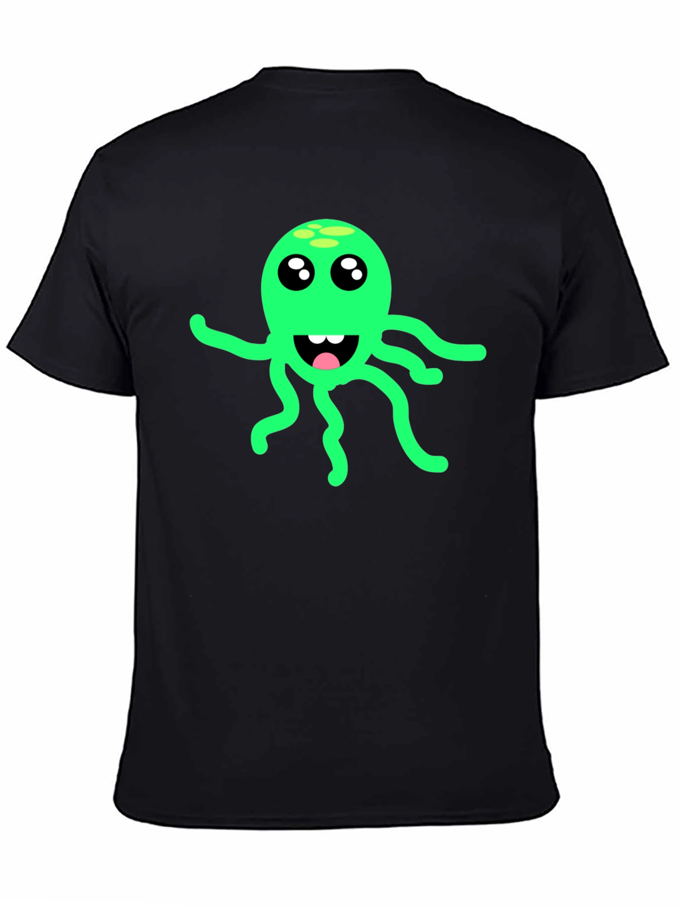 Green Octopus Graphic Black T-Shirt