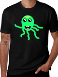 Green Octopus Graphic Black T-Shirt