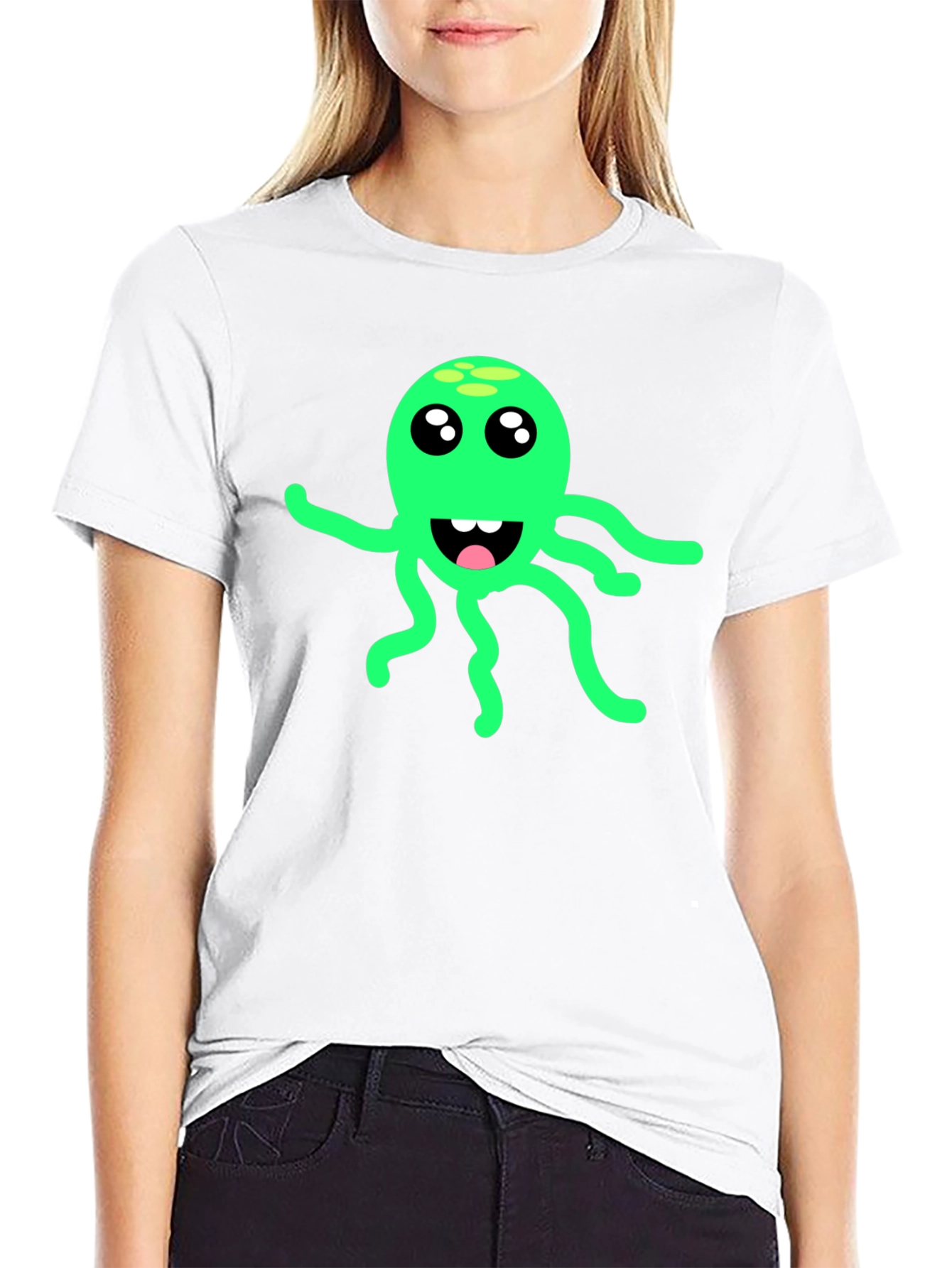 Green Octopus Graphic Black T-Shirt