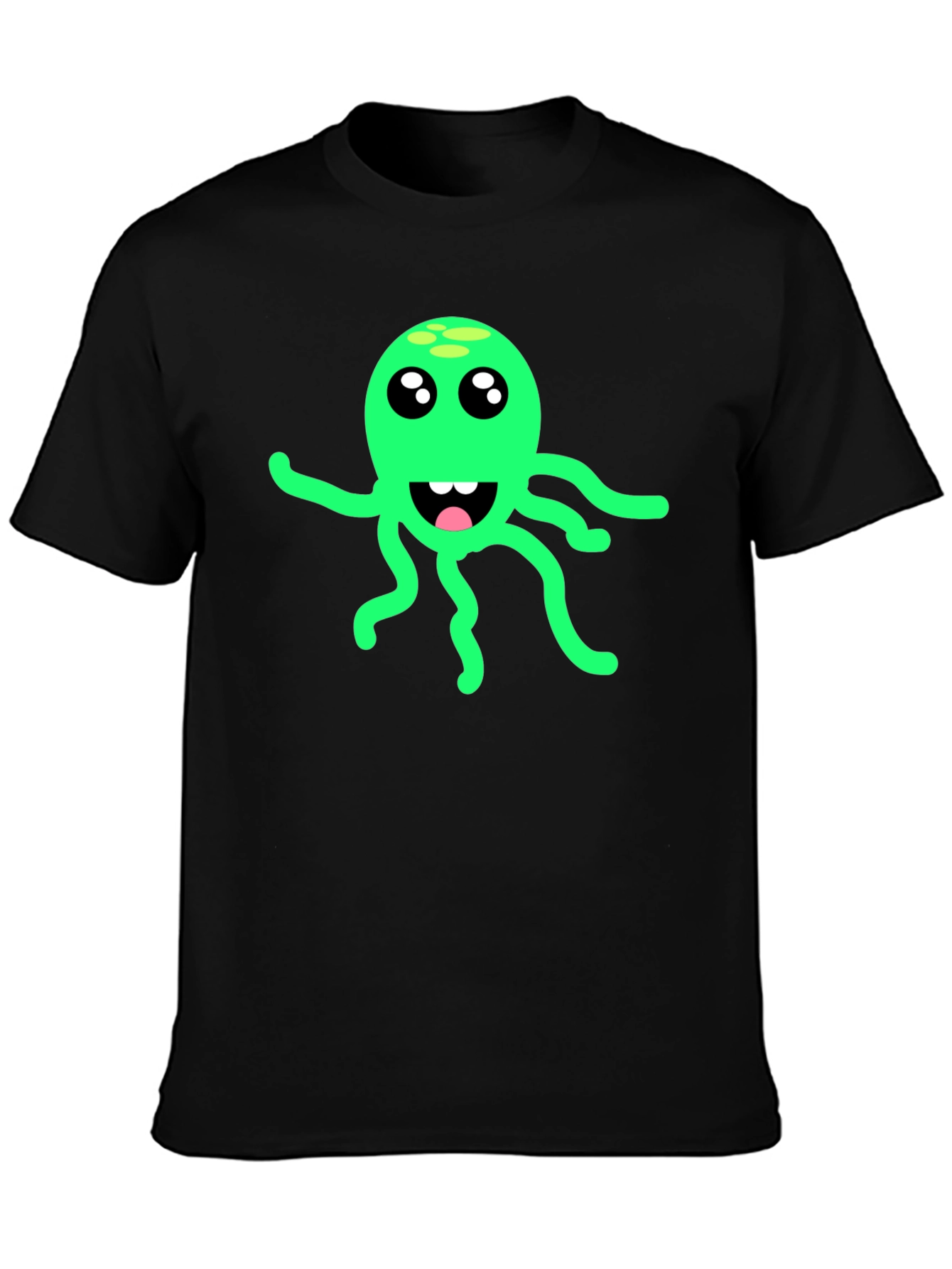 Green Octopus Graphic Black T-Shirt