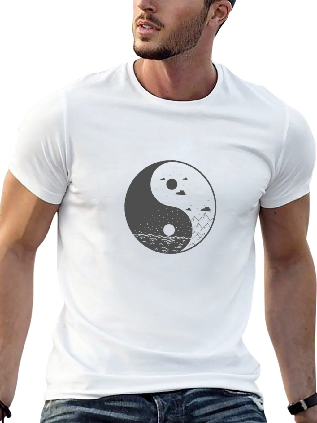 Yin Yang Landscape Graphic Tee - Black