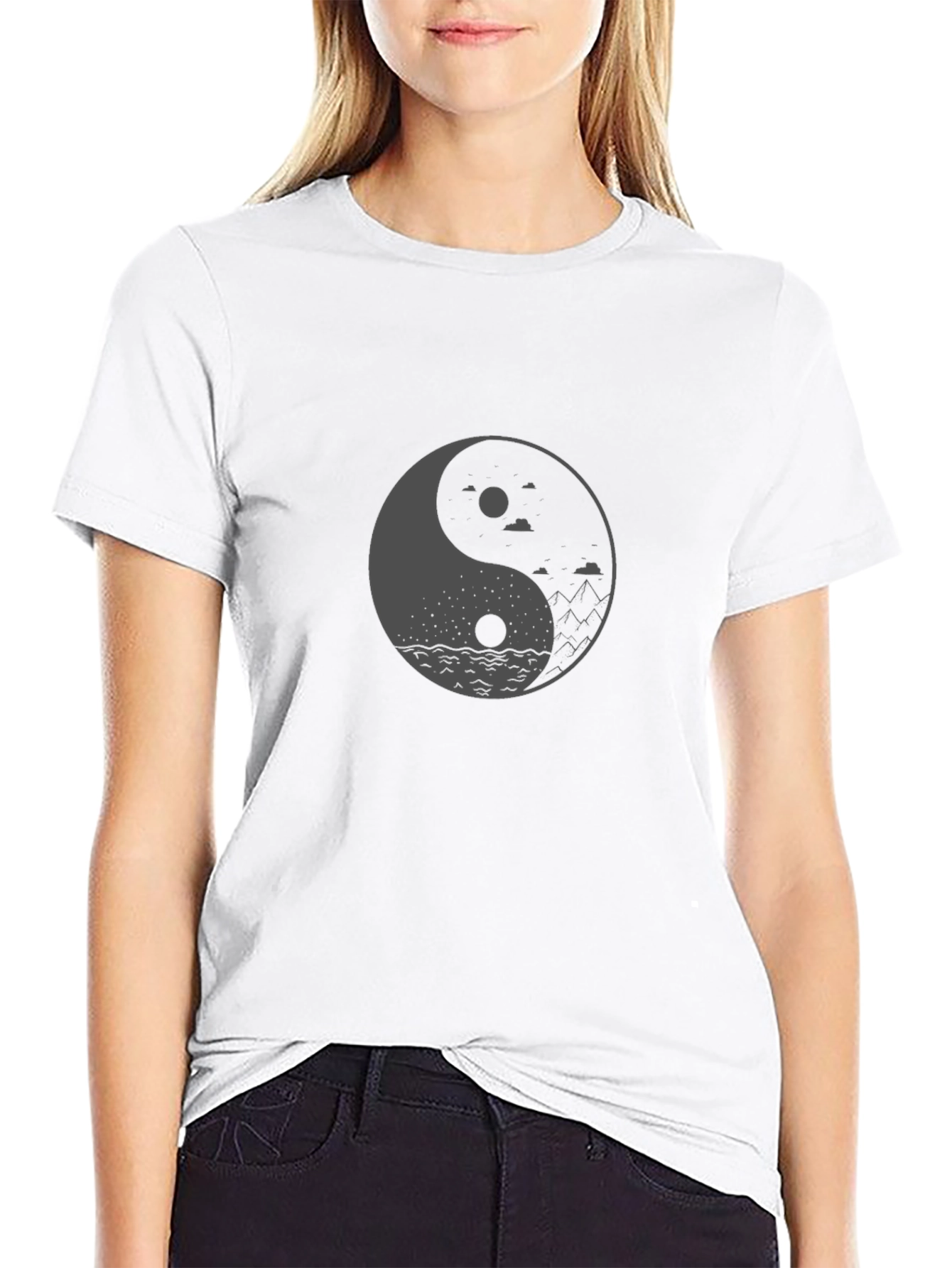 Yin Yang Landscape Graphic Tee - Black