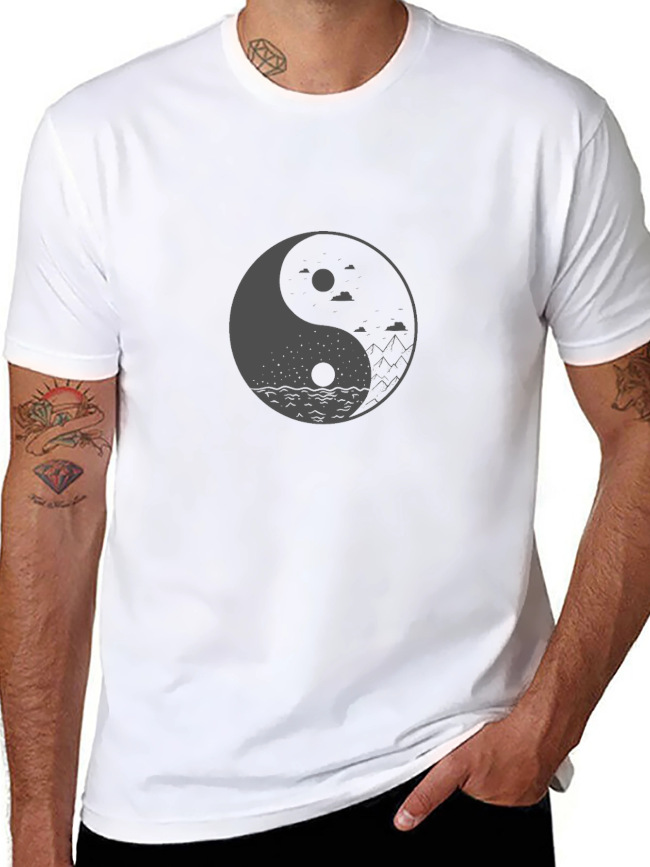 Yin Yang Landscape Graphic Tee - Black