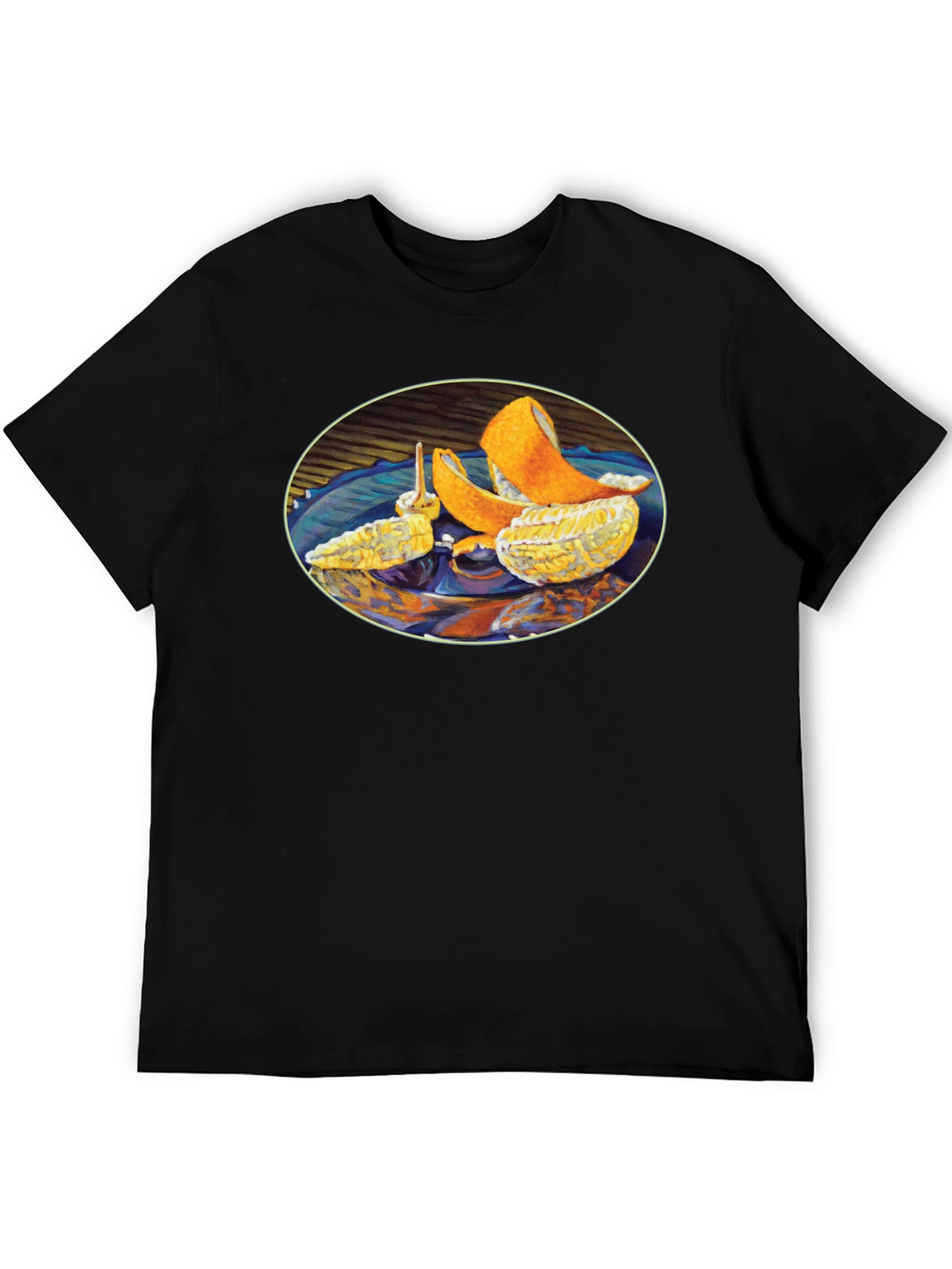Citrus Fruit Art Graphic Print Black T-Shirt