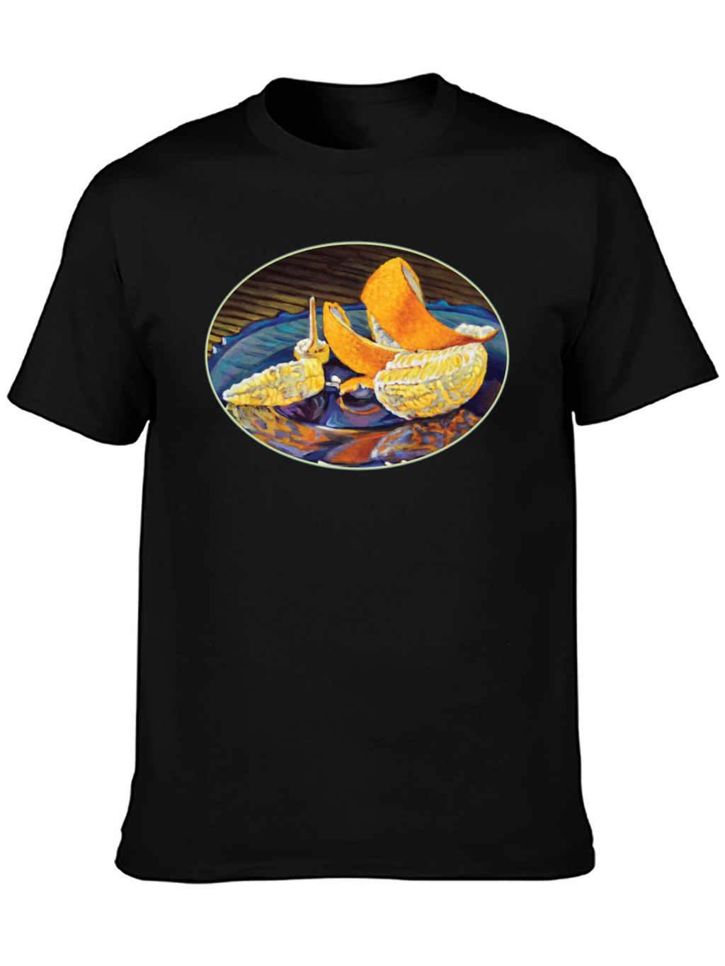 Citrus Fruit Art Graphic Print Black T-Shirt