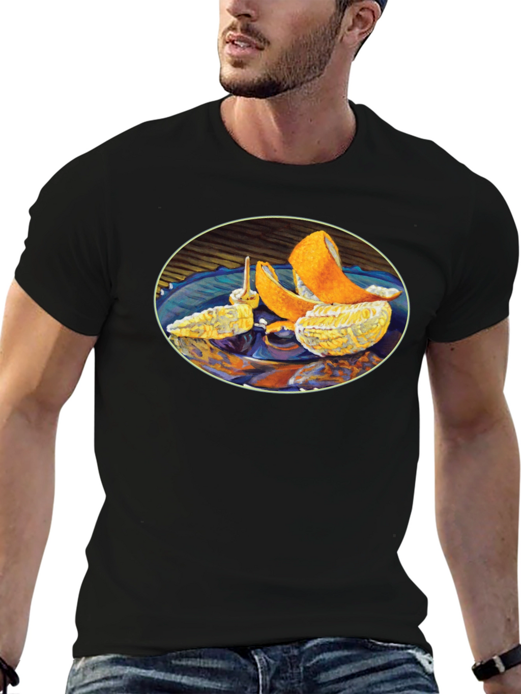 Citrus Fruit Art Graphic Print Black T-Shirt
