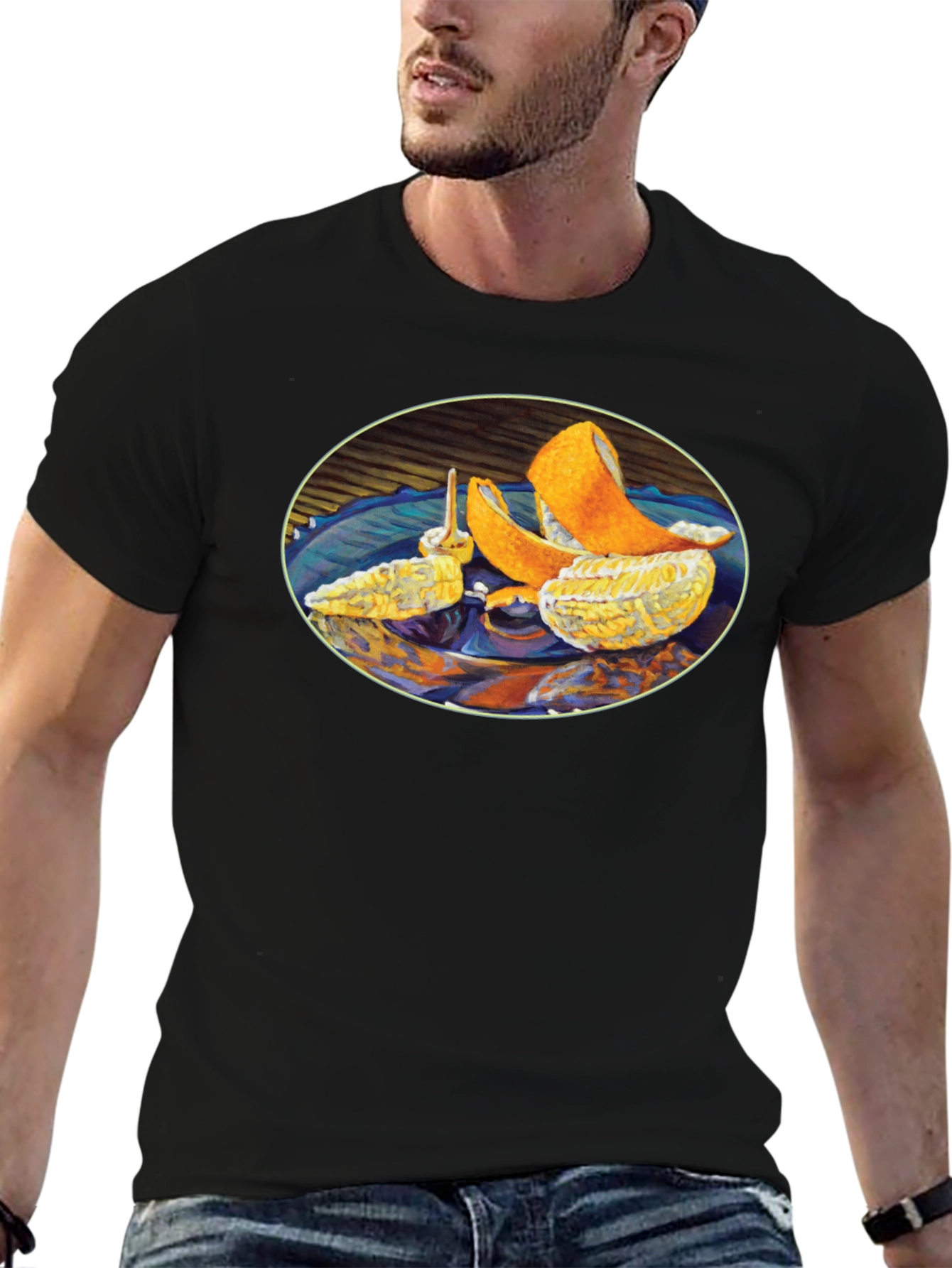 Citrus Fruit Art Graphic Print Black T-Shirt